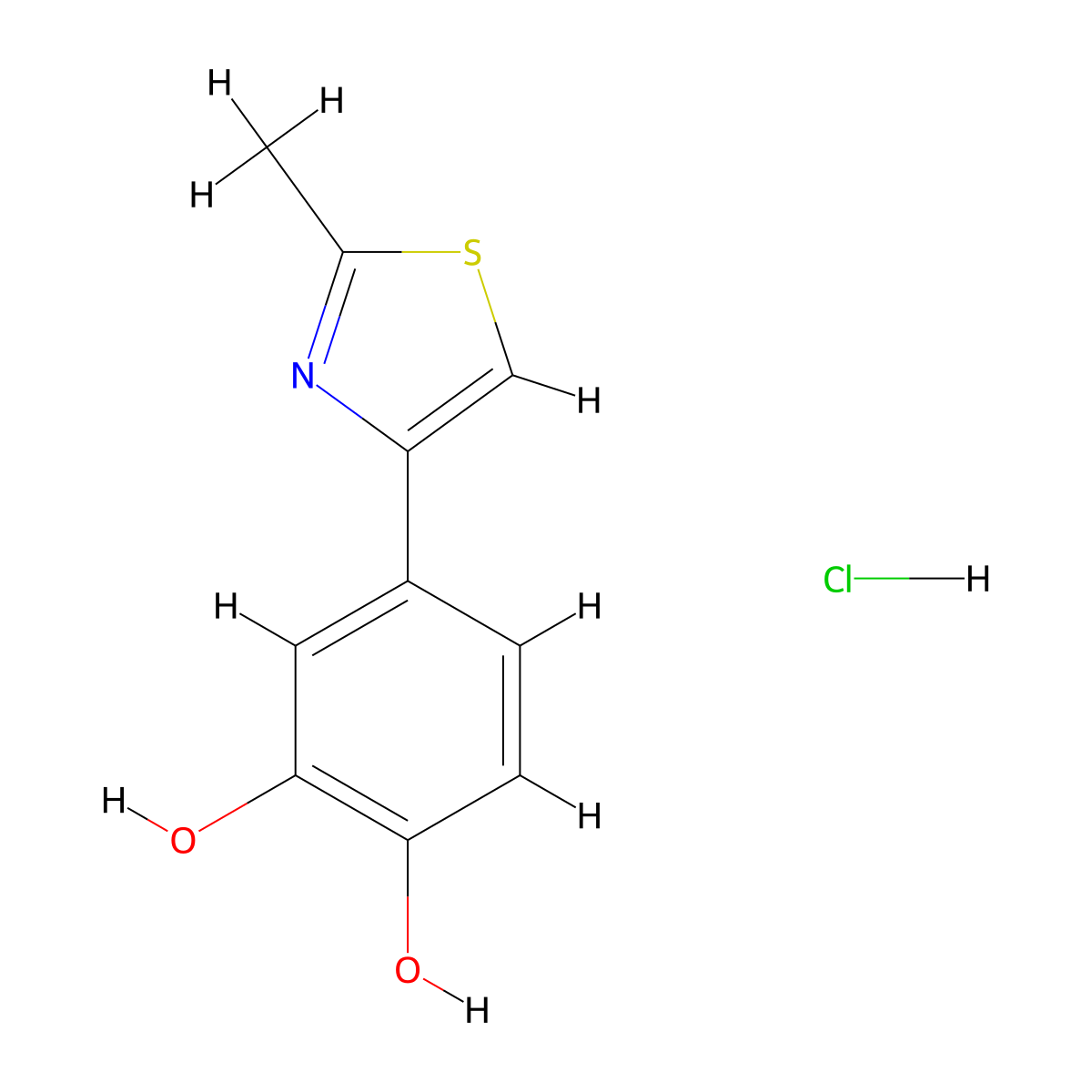 4-(2-Methyl-1,3-thiazol-4-yl)benzene-1,2-diol hydrochloride molecular structure, CAS 66441-30-3
