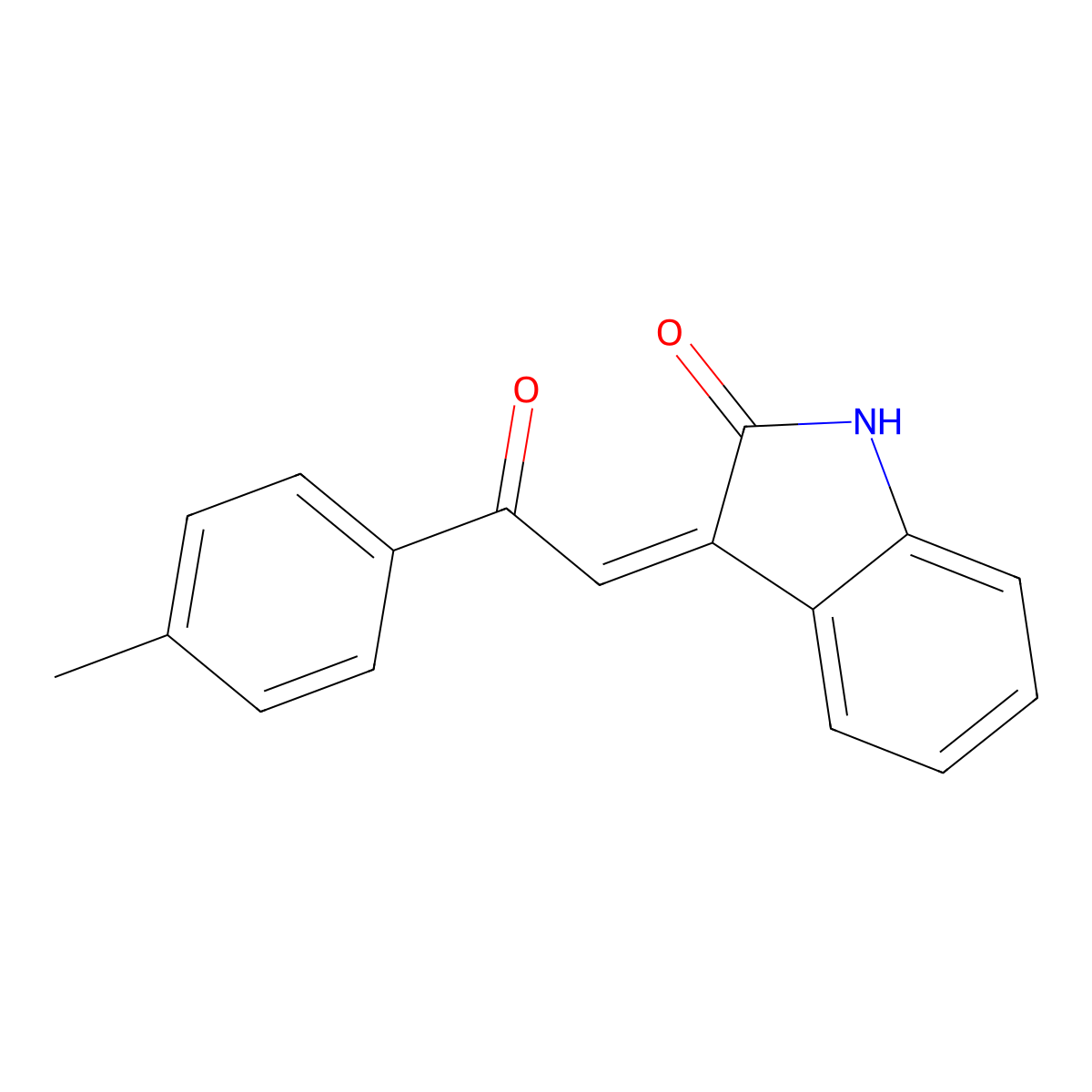 2H-Indol-2-one, 1,3-dihydro-3-[2-(4-methylphenyl)-2-oxoethylidene]- molecular structure, CAS 66447-80-1