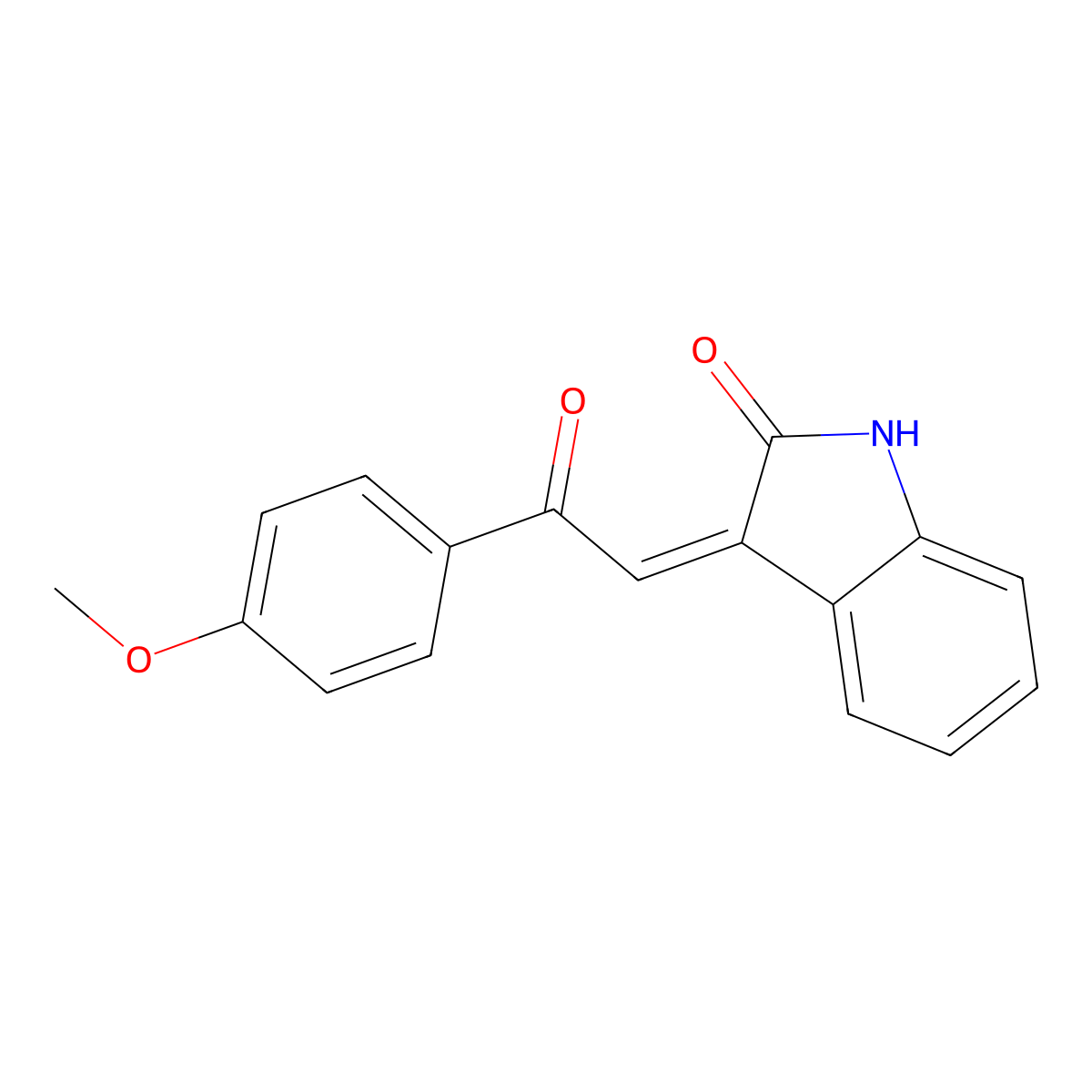 2H-Indol-2-one, 1,3-dihydro-3-[2-(4-methoxyphenyl)-2-oxoethylidene]- molecular structure, CAS 66447-82-3