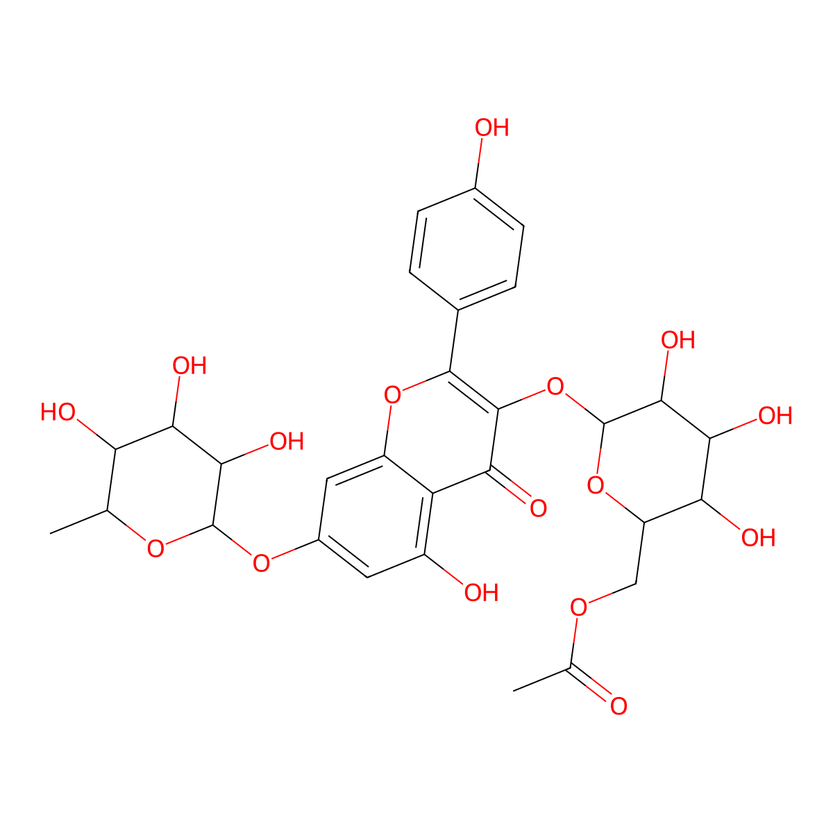 Kaempferol 3-(6''-acetylglucoside)-7-rhamnoside molecular structure, CAS 66465-24-5