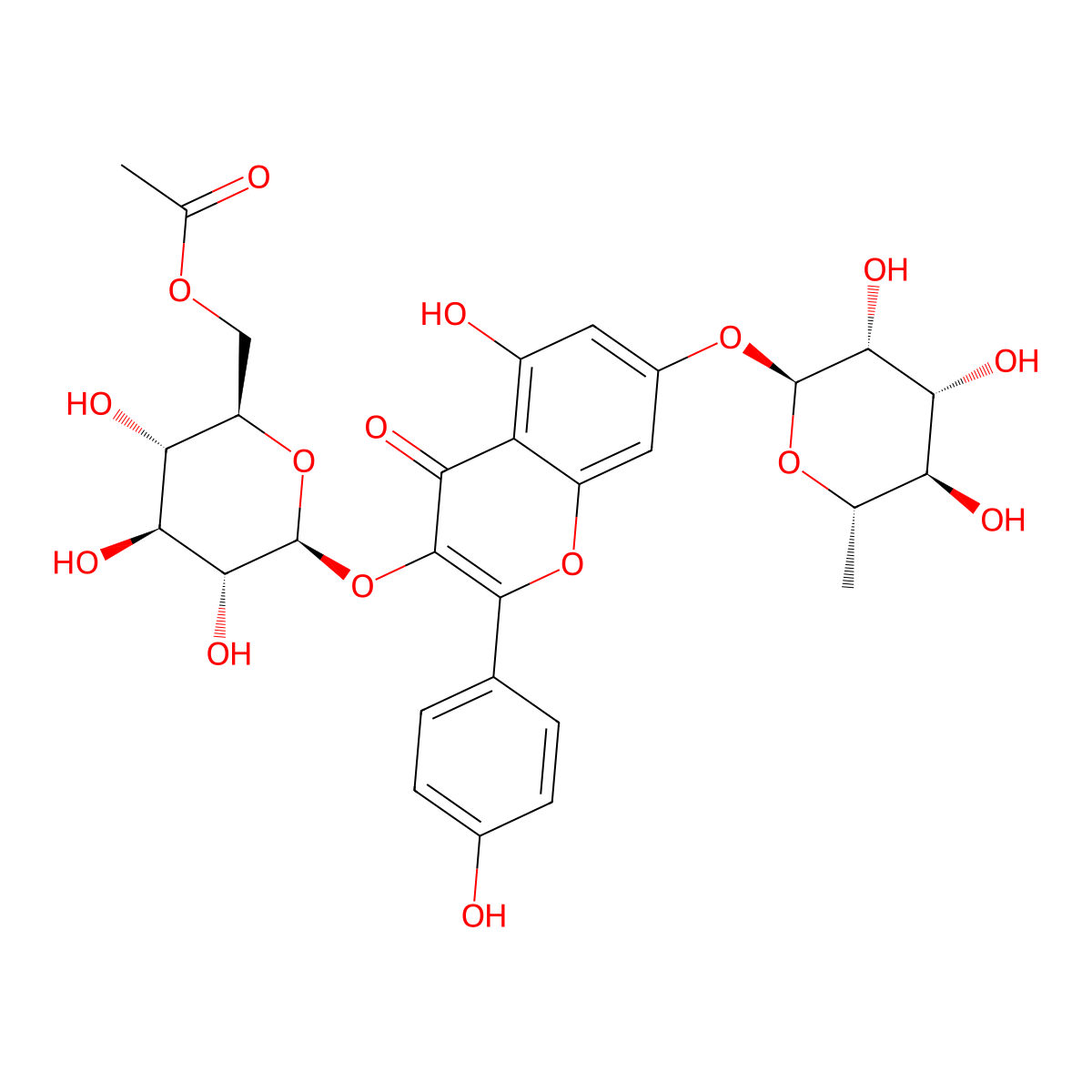 Kaempferol 3-(6''-acetylglucoside)-7-rhamnoside molecular structure, CAS 66465-24-5