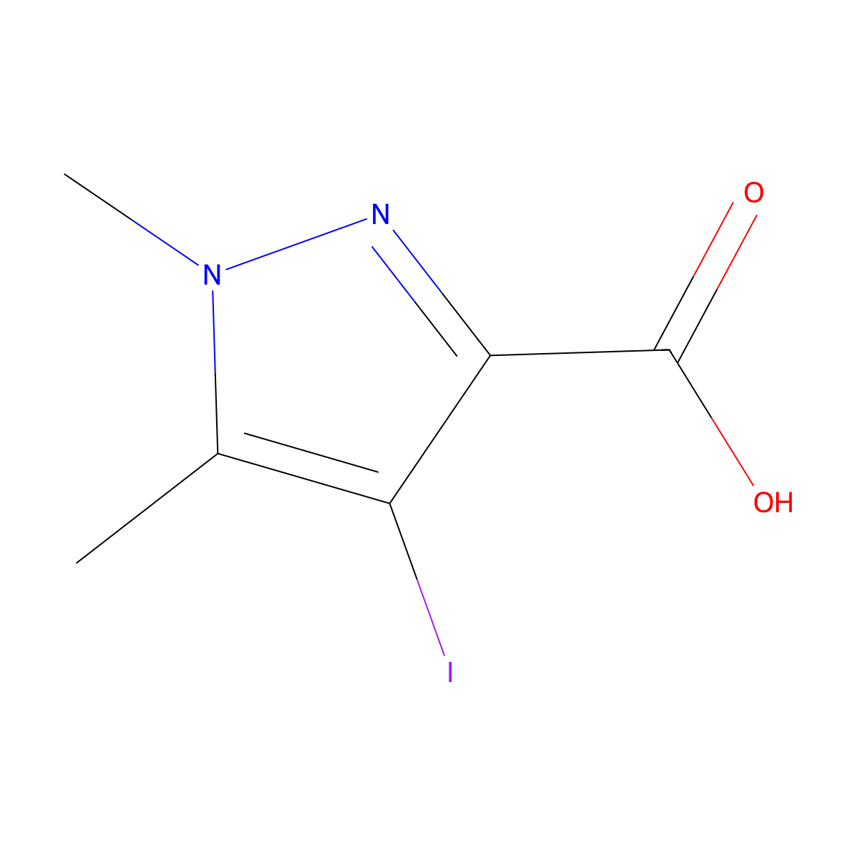 4-Iodo-1,5-dimethyl-1H-pyrazole-3-carboxylic acid molecular structure, CAS 6647-95-6