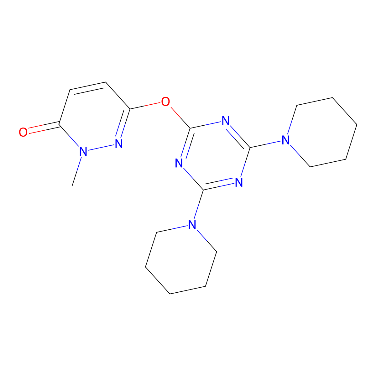6-[[4,6-Di(piperidin-1-yl)-1,3,5-triazin-2-yl]oxy]-2-methylpyridazin-3-one molecular structure, CAS 664968-30-3