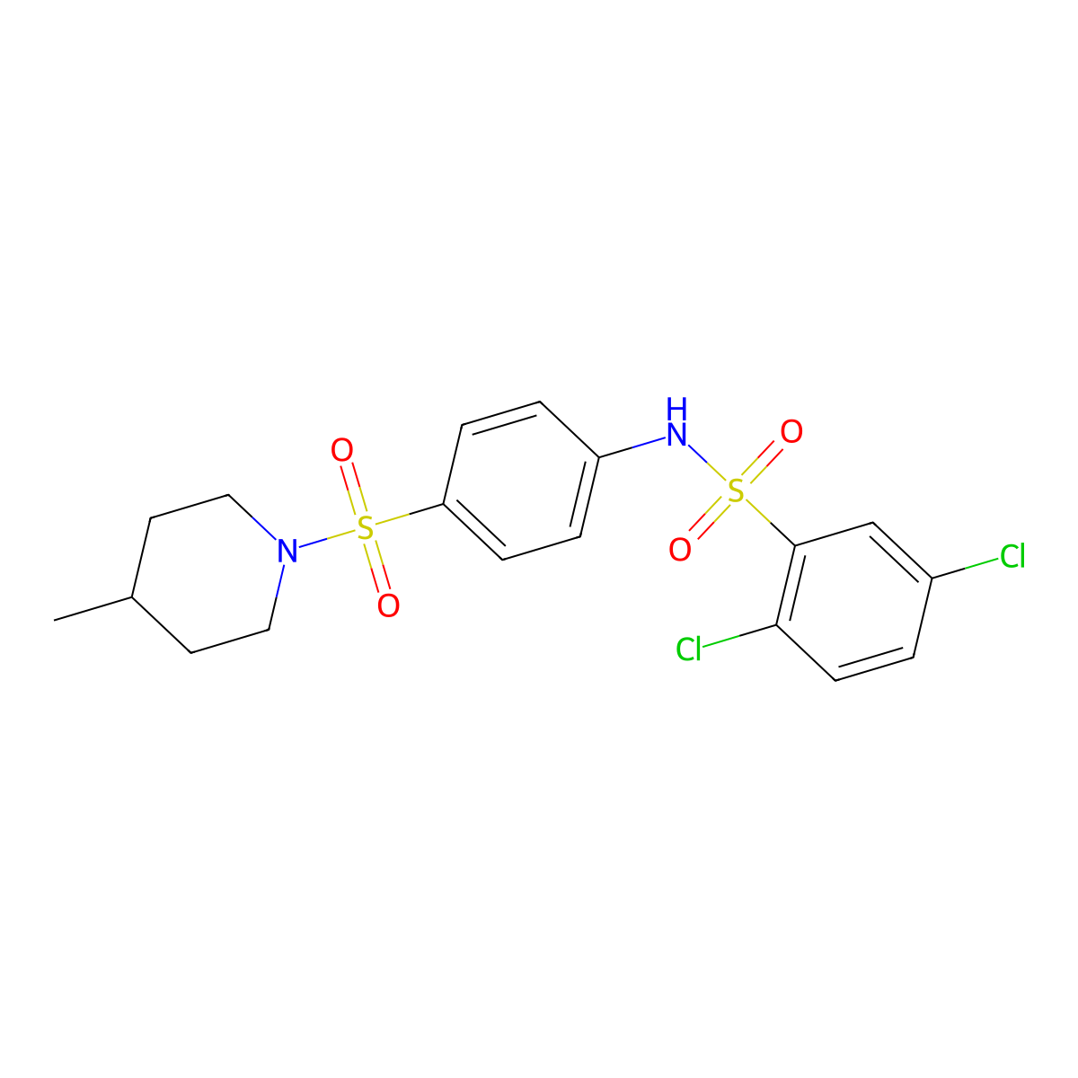 2,5-dichloro-N-[4-(4-methylpiperidin-1-yl)sulfonylphenyl]benzenesulfonamide molecular structure, CAS 664968-41-6