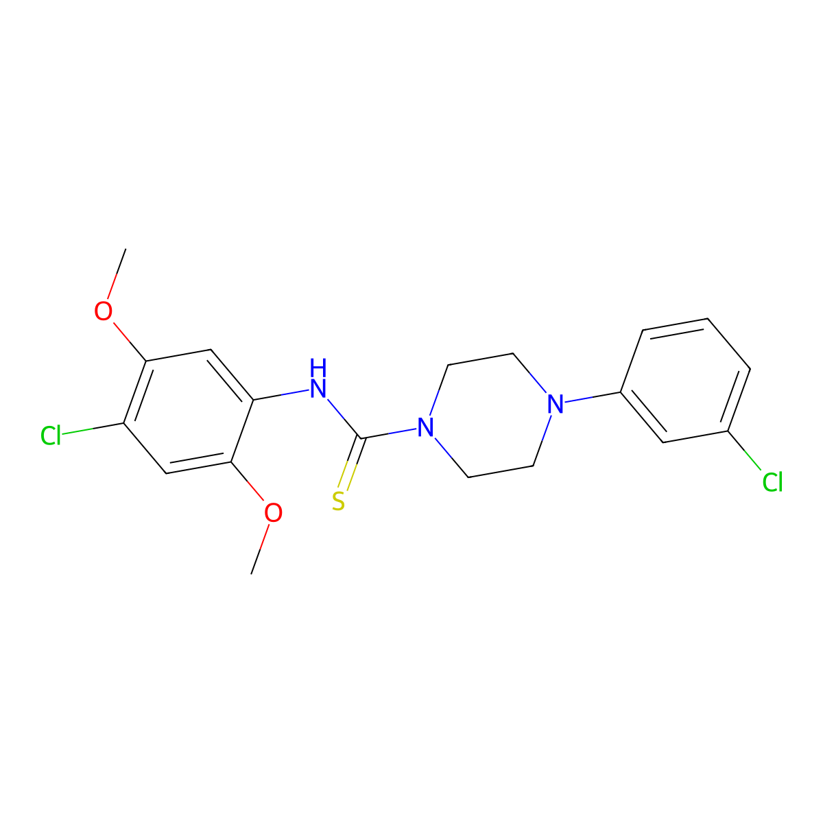 N-(4-chloro-2,5-dimethoxyphenyl)-4-(3-chlorophenyl)piperazine-1-carbothioamide molecular structure, CAS 664968-56-3
