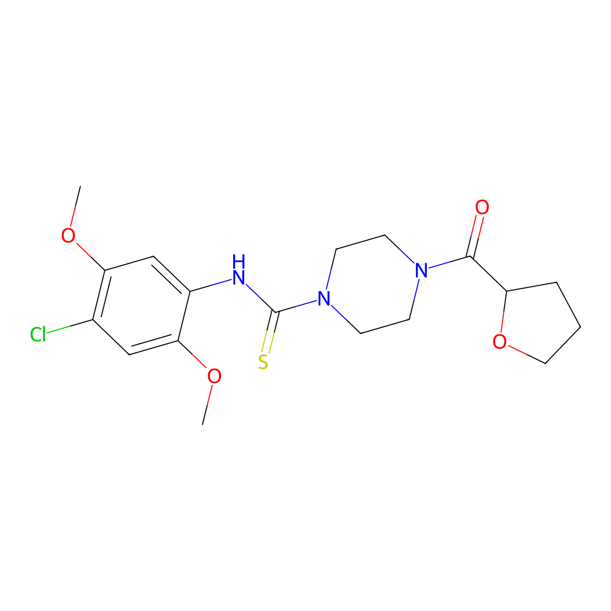 N-(4-chloro-2,5-dimethoxyphenyl)-4-(oxolane-2-carbonyl)piperazine-1-carbothioamide molecular structure, CAS 664968-58-5
