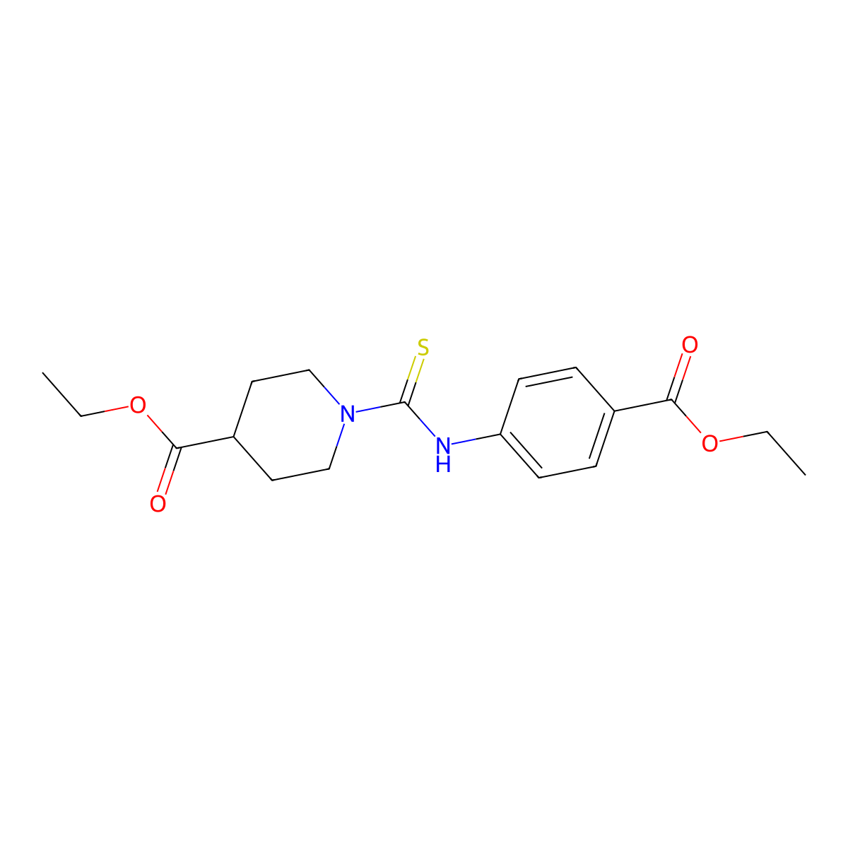 Ethyl 1-{[4-(ethoxycarbonyl)anilino]carbothioyl}-4-piperidinecarboxylate molecular structure, CAS 664968-62-1