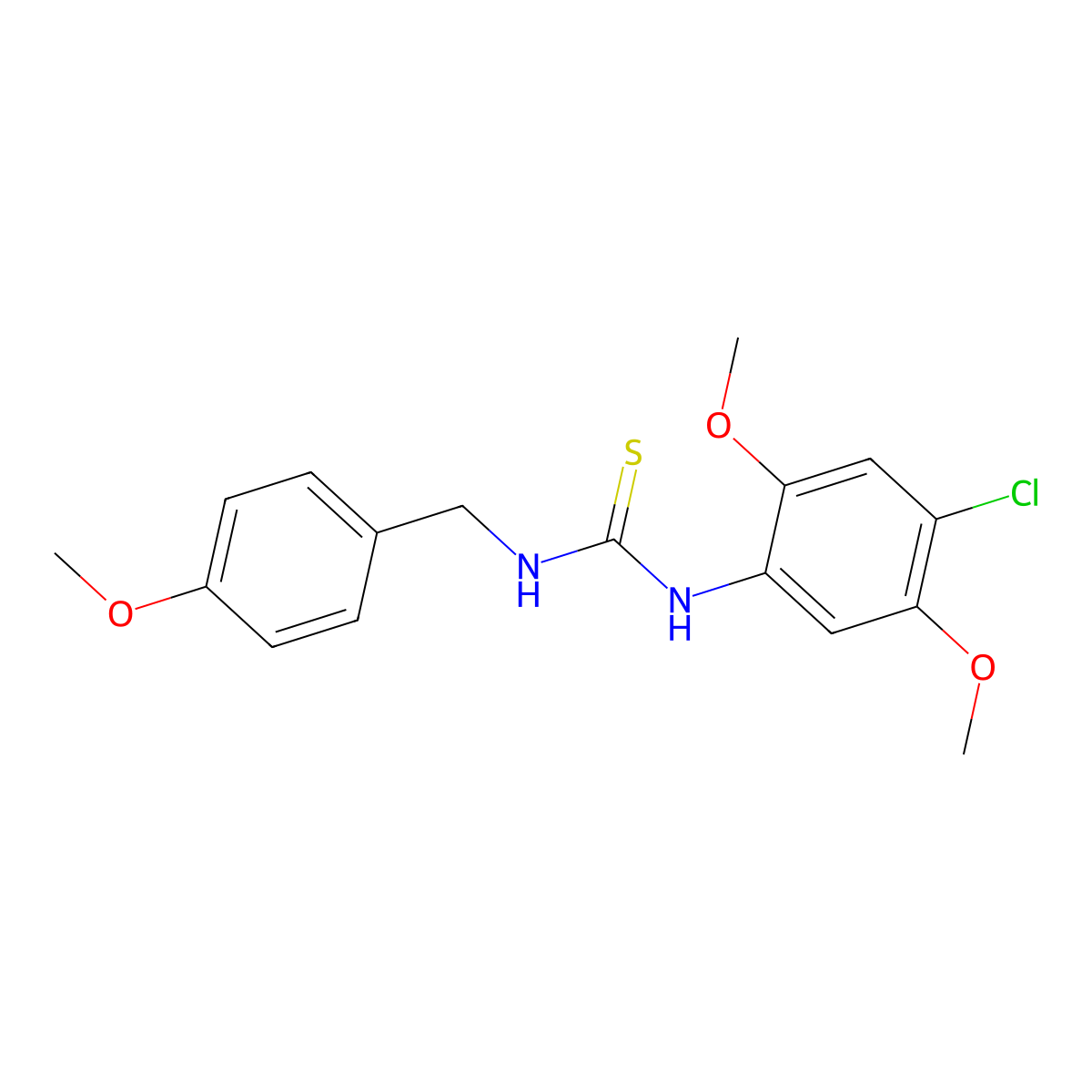 N-(4-chloro-2,5-dimethoxyphenyl)-N'-(4-methoxybenzyl)thiourea molecular structure, CAS 664968-77-8
