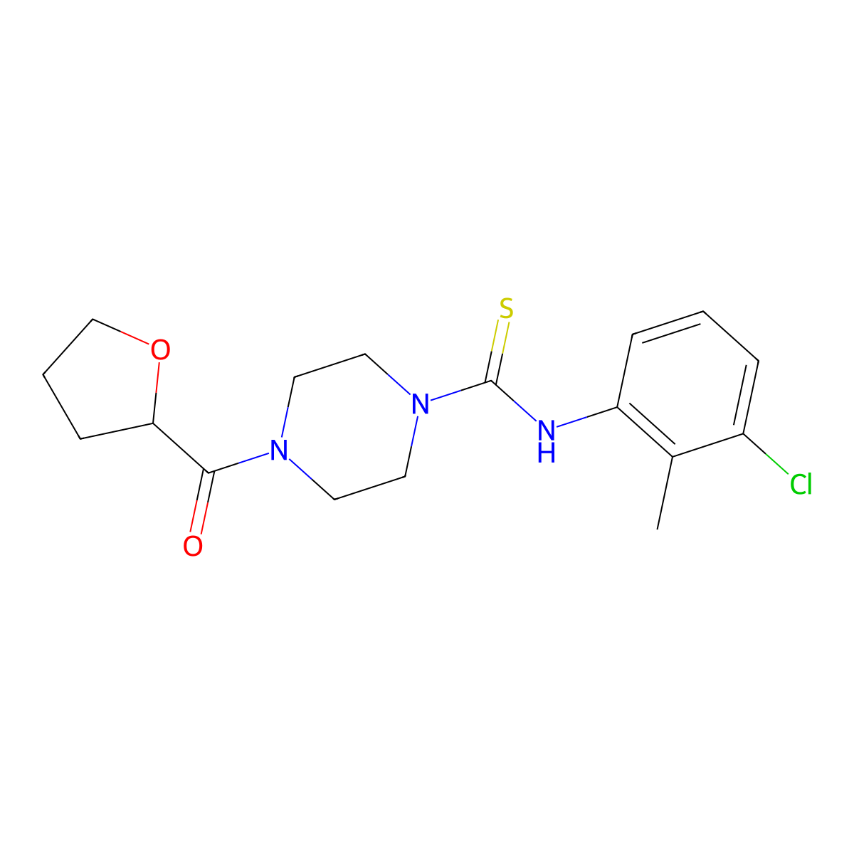 N-(3-chloro-2-methylphenyl)-4-(oxolane-2-carbonyl)piperazine-1-carbothioamide molecular structure, CAS 664969-10-2