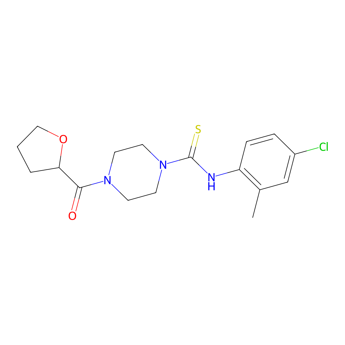N-(4-chloro-2-methylphenyl)-4-(oxolane-2-carbonyl)piperazine-1-carbothioamide molecular structure, CAS 664969-11-3