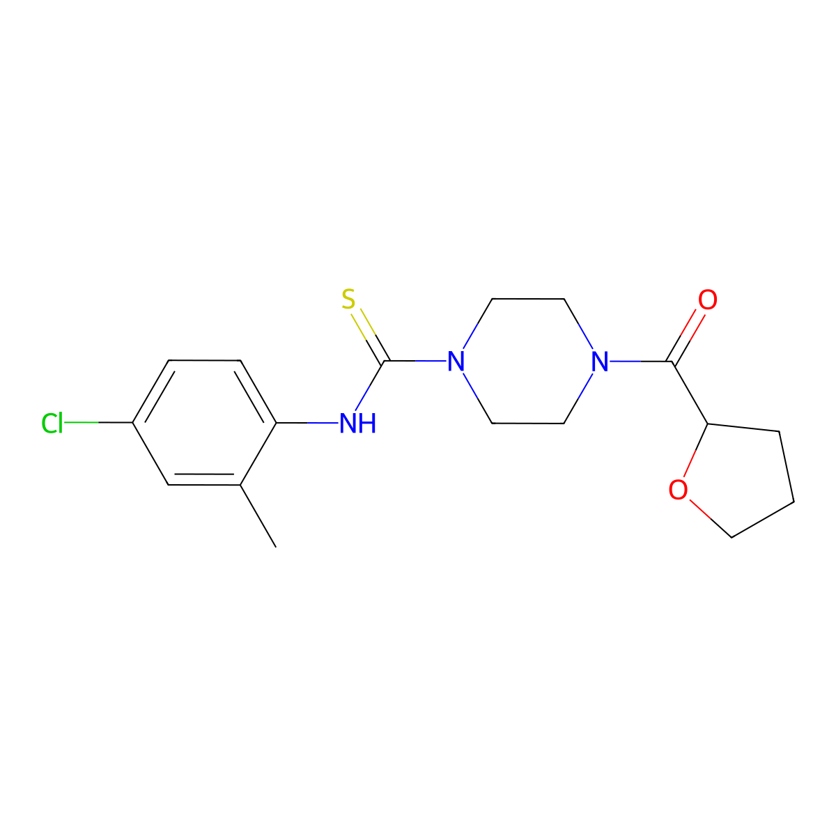 N-(4-chloro-2-methylphenyl)-4-(oxolane-2-carbonyl)piperazine-1-carbothioamide molecular structure, CAS 664969-11-3