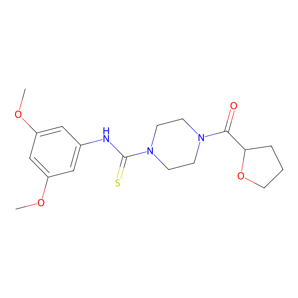 N-(3,5-dimethoxyphenyl)-4-(tetrahydrofuran-2-ylcarbonyl)piperazine-1-carbothioamide molecular structure, CAS 664969-16-8