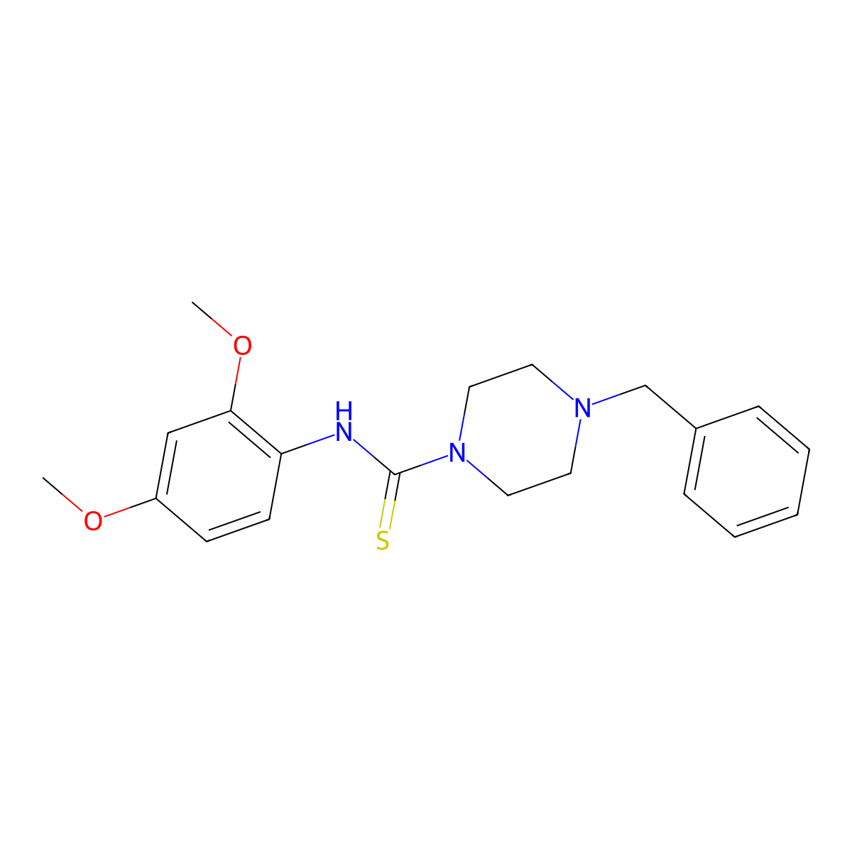 4-benzyl-N-(2,4-dimethoxyphenyl)piperazine-1-carbothioamide molecular structure, CAS 664969-34-0