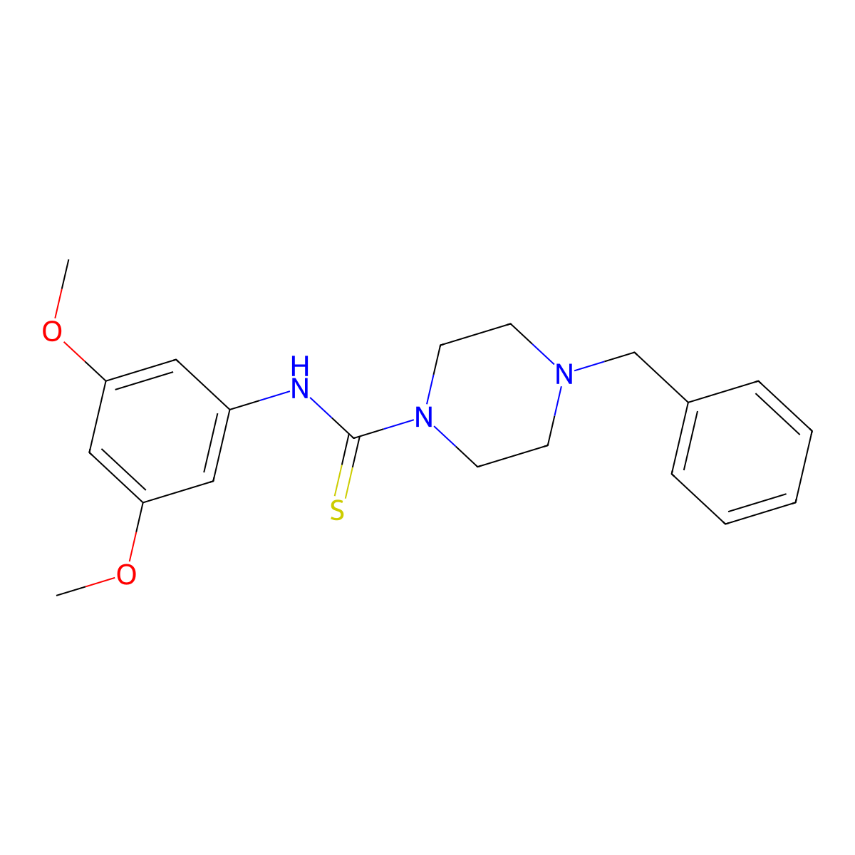4-benzyl-N-(3,5-dimethoxyphenyl)piperazine-1-carbothioamide molecular structure, CAS 664969-35-1