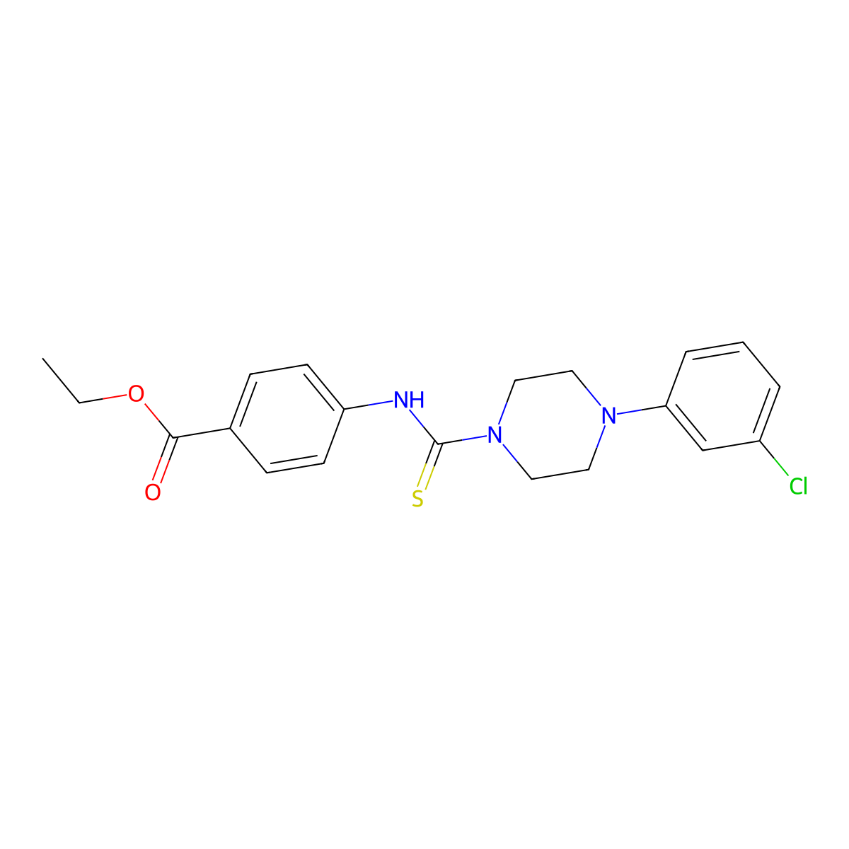 Ethyl 4-({[4-(3-chlorophenyl)piperazin-1-yl]carbonothioyl}amino)benzoate molecular structure, CAS 664969-37-3