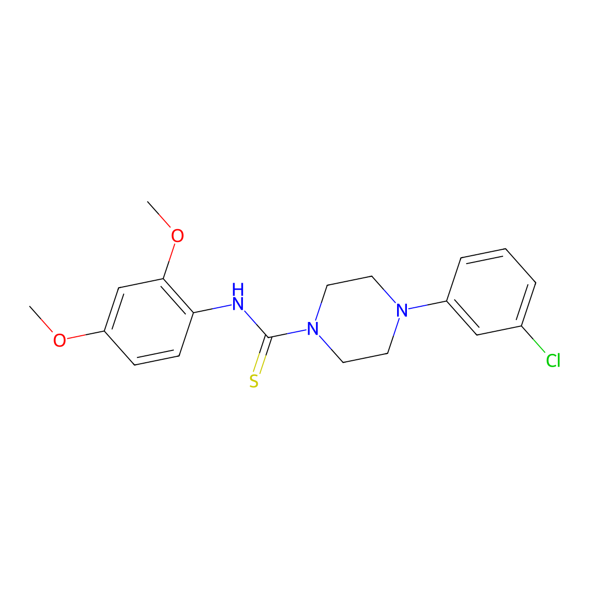 4-(3-chlorophenyl)-N-(2,4-dimethoxyphenyl)piperazine-1-carbothioamide molecular structure, CAS 664969-38-4