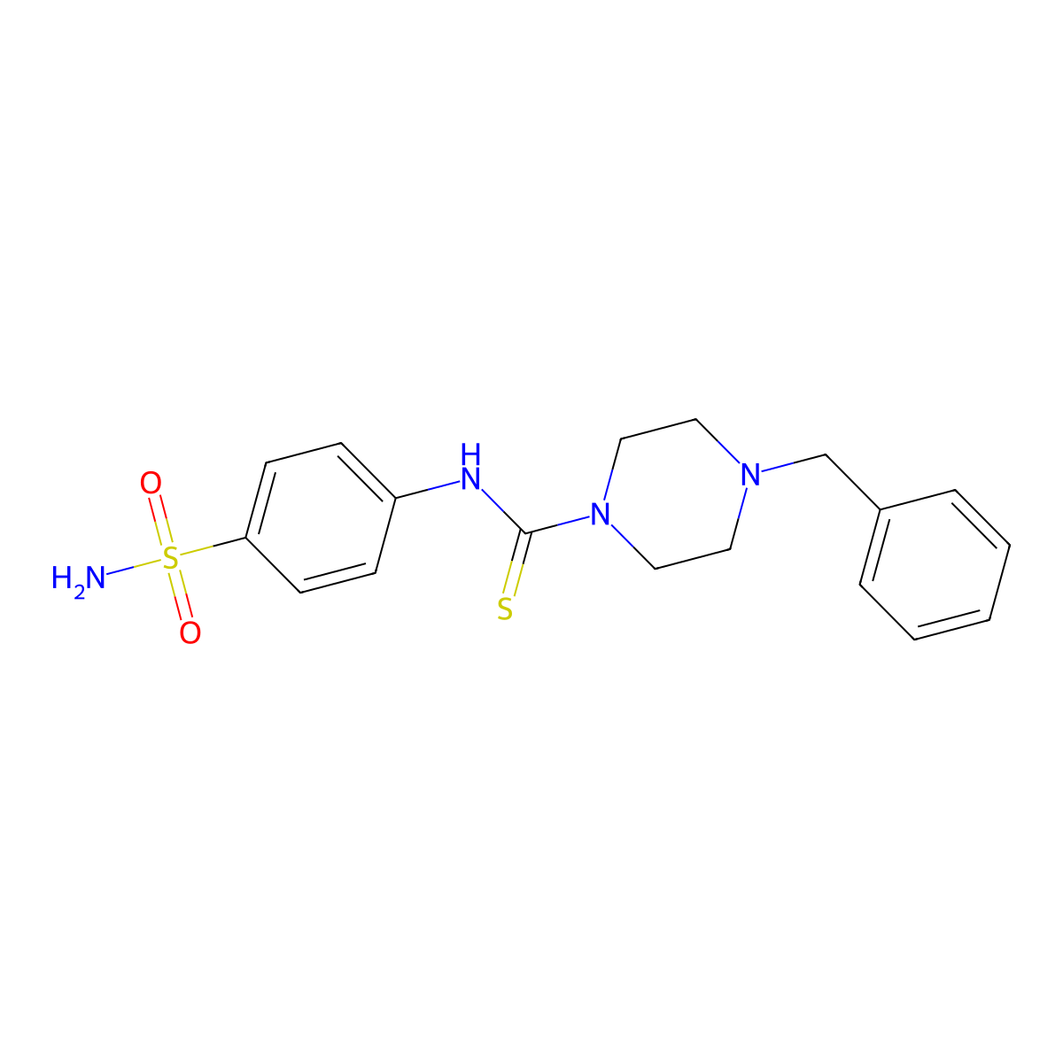 4-benzyl-N-(4-sulfamoylphenyl)piperazine-1-carbothioamide molecular structure, CAS 664969-49-7