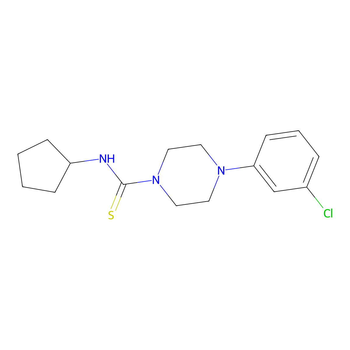 4-(3-chlorophenyl)-N-cyclopentylpiperazine-1-carbothioamide molecular structure, CAS 664969-52-2