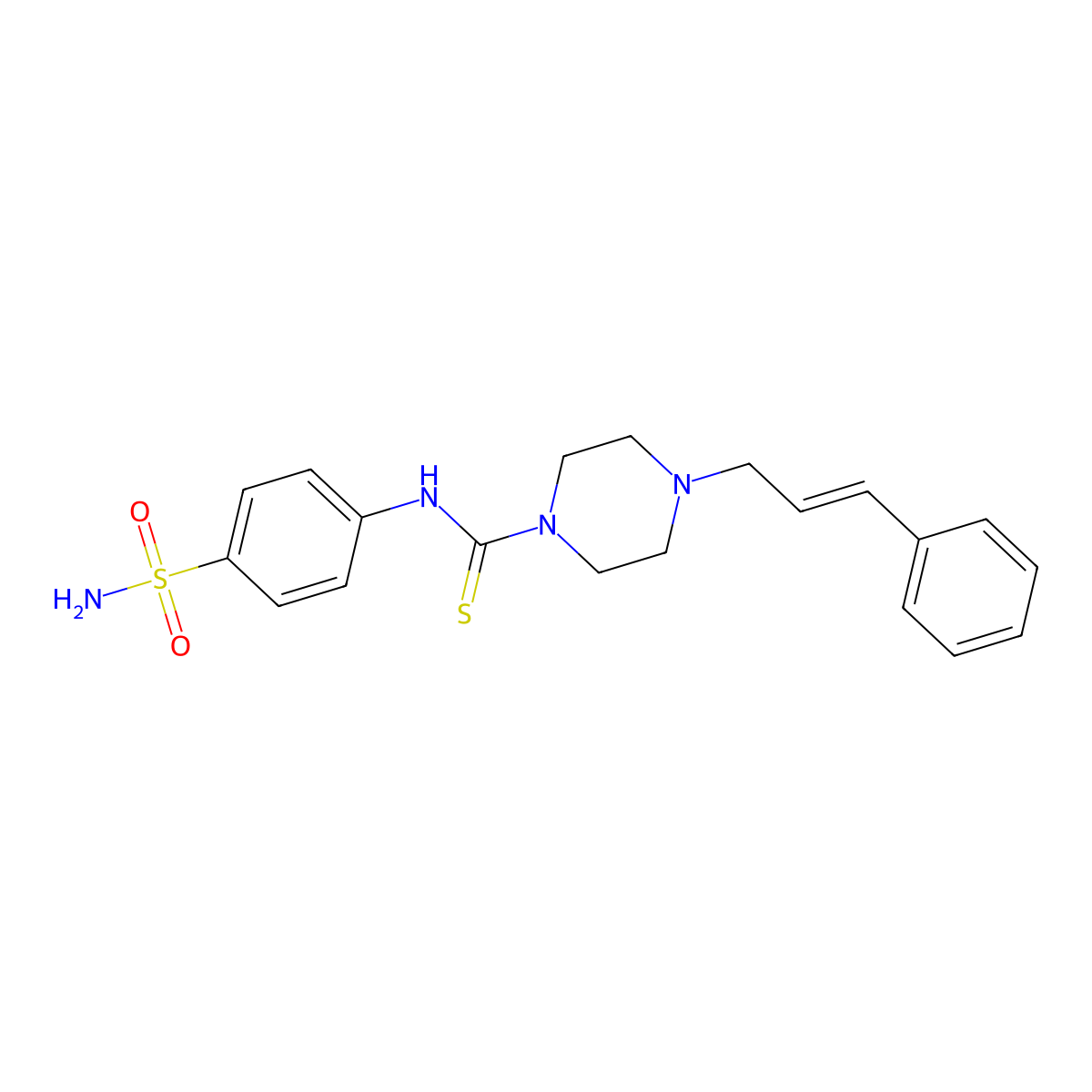 4-[(2E)-3-phenylprop-2-en-1-yl]-N-(4-sulfamoylphenyl)piperazine-1-carbothioamide molecular structure, CAS 664969-54-4