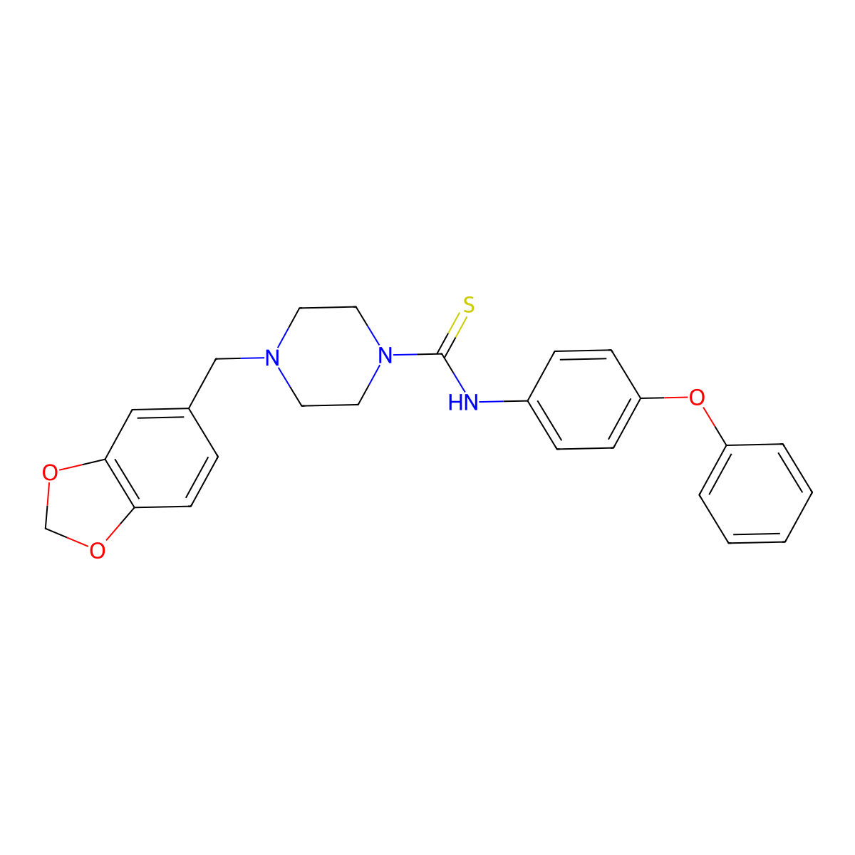 4-(1,3-benzodioxol-5-ylmethyl)-N-(4-phenoxyphenyl)piperazine-1-carbothioamide molecular structure, CAS 664969-56-6