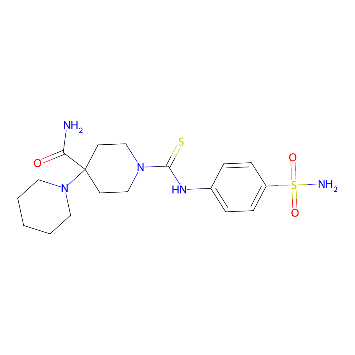 4-Piperidin-1-yl-1-[(4-sulfamoylphenyl)carbamothioyl]piperidine-4-carboxamide molecular structure, CAS 664969-57-7