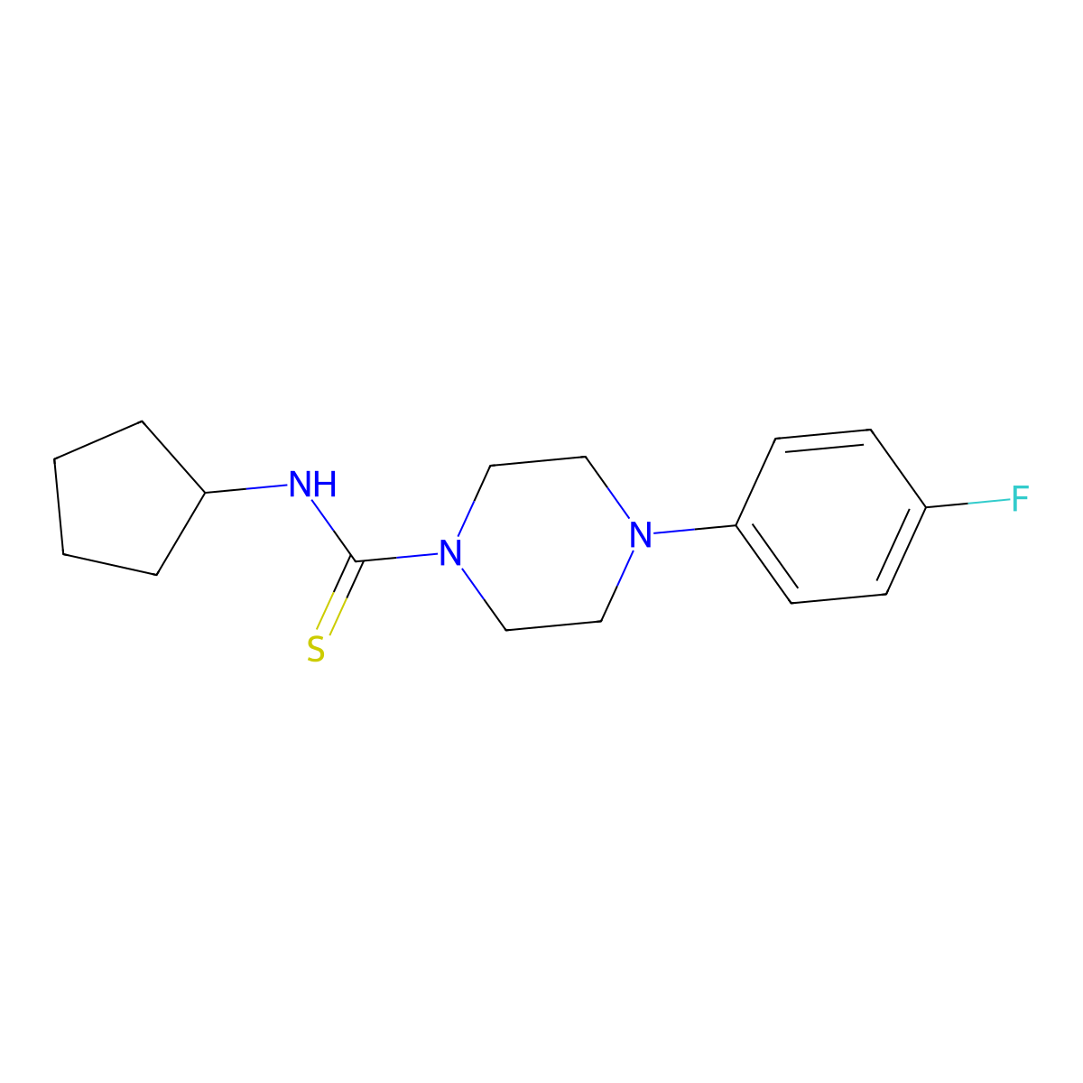 N-cyclopentyl-4-(4-fluorophenyl)piperazine-1-carbothioamide molecular structure, CAS 664969-82-8