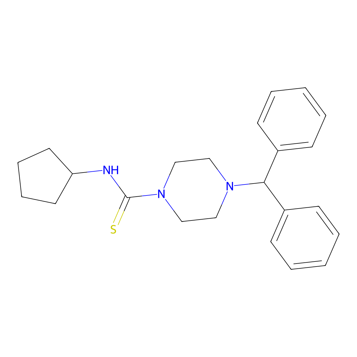 4-benzhydryl-N-cyclopentylpiperazine-1-carbothioamide molecular structure, CAS 664969-84-0