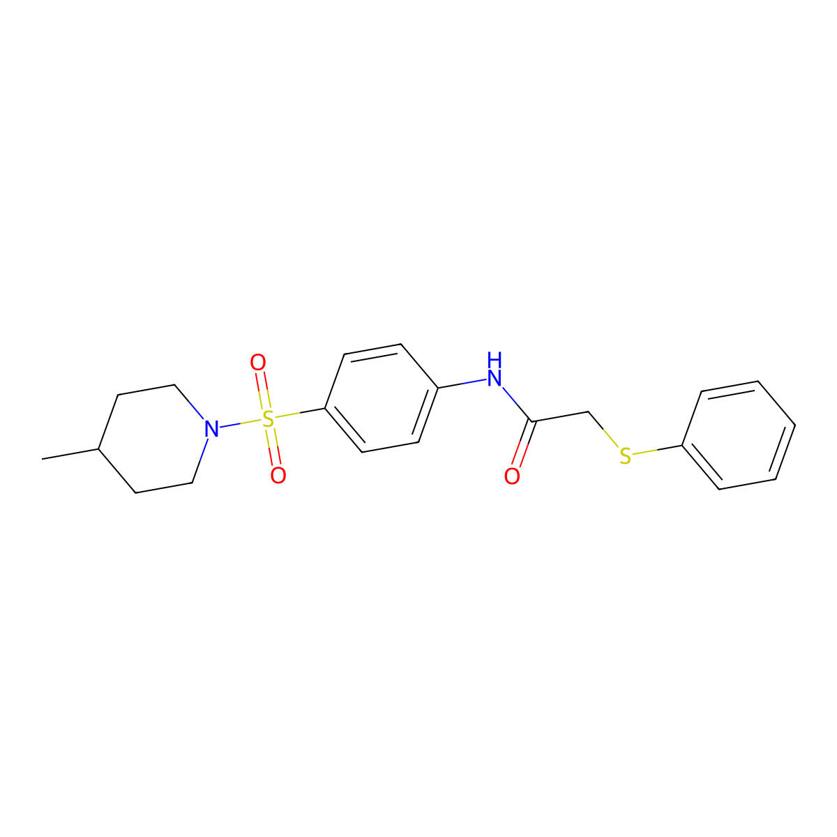 N-[4-(4-methylpiperidin-1-yl)sulfonylphenyl]-2-phenylsulfanylacetamide molecular structure, CAS 664970-53-0