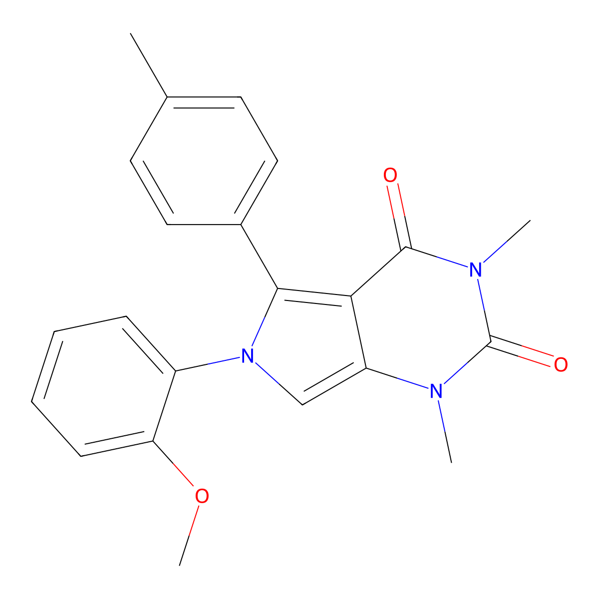 6-(2-methoxyphenyl)-1,3-dimethyl-5-(4-methylphenyl)-1H-pyrrolo[3,4-d]pyrimidine-2,4(3H,6H)-dione molecular structure, CAS 664970-85-8
