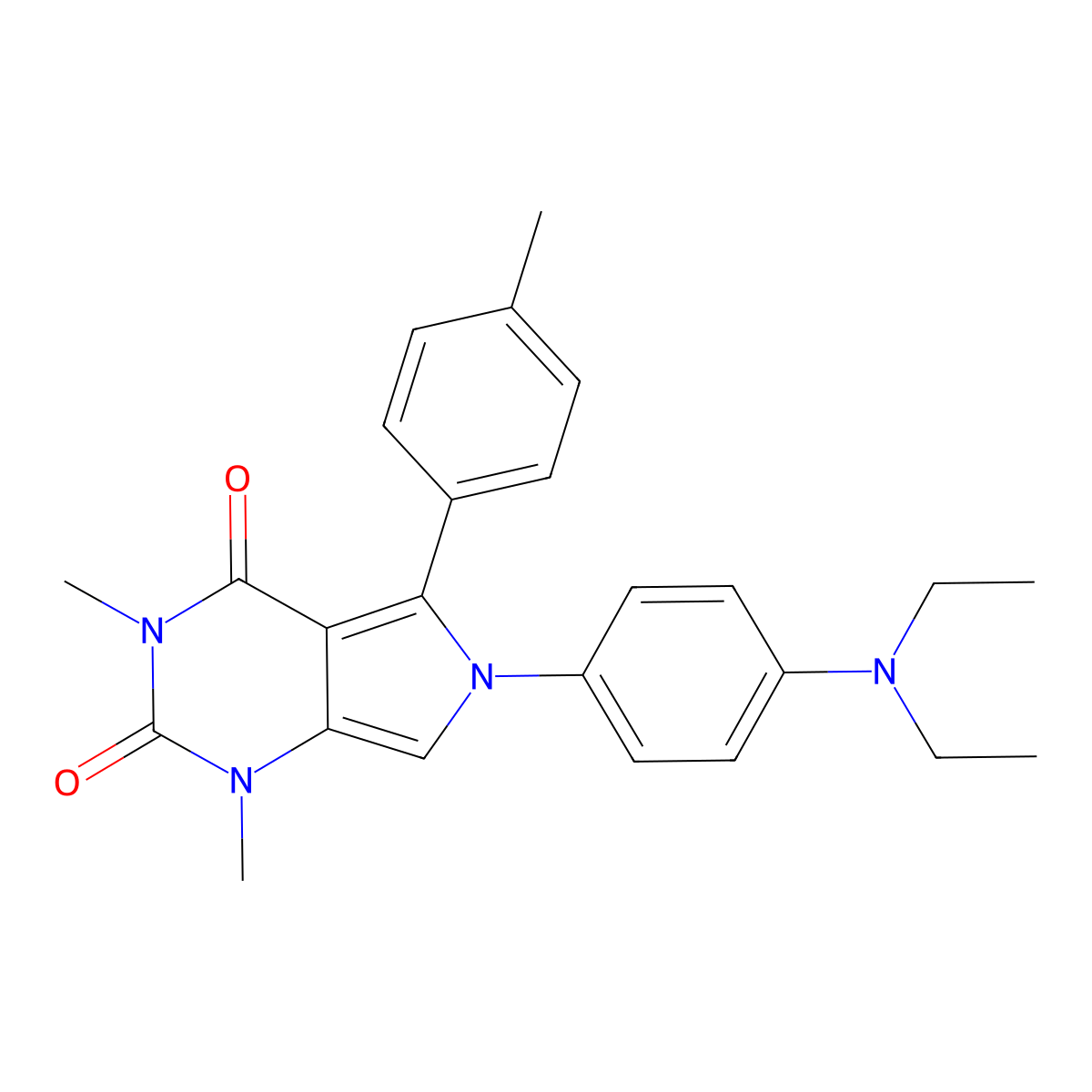 6-[4-(diethylamino)phenyl]-1,3-dimethyl-5-(4-methylphenyl)-1H-pyrrolo[3,4-d]pyrimidine-2,4(3H,6H)-dione molecular structure, CAS 664970-90-5