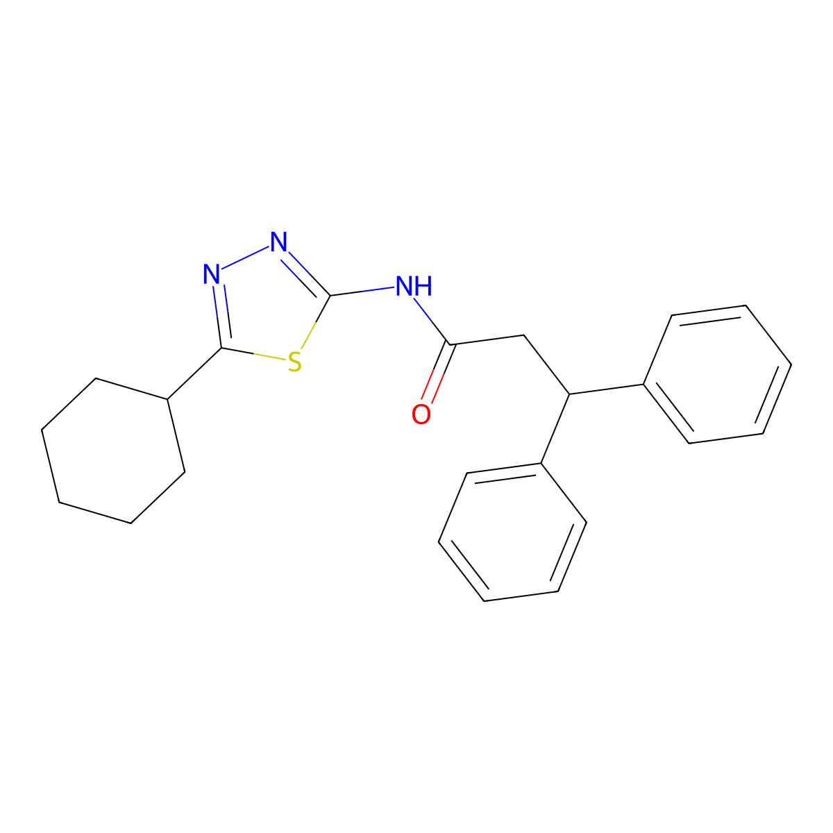 N-(5-cyclohexyl-1,3,4-thiadiazol-2-yl)-3,3-diphenylpropanamide molecular structure, CAS 664971-03-3