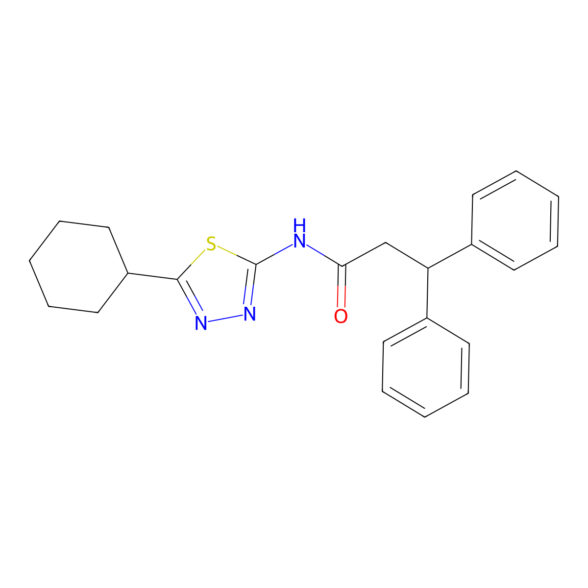 N-(5-cyclohexyl-1,3,4-thiadiazol-2-yl)-3,3-diphenylpropanamide molecular structure, CAS 664971-03-3