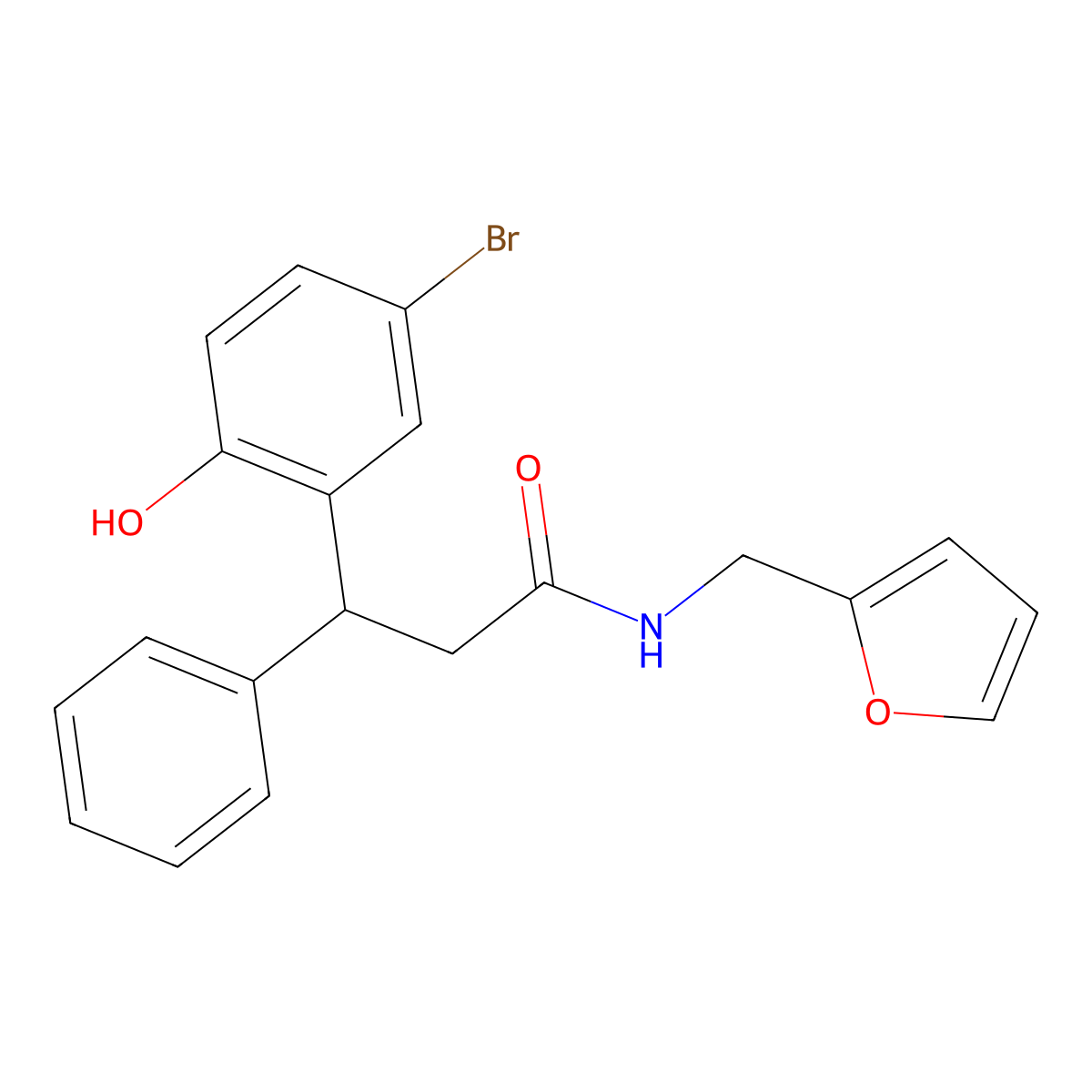 3-(5-bromo-2-hydroxyphenyl)-N-(furan-2-ylmethyl)-3-phenylpropanamide molecular structure, CAS 664971-04-4