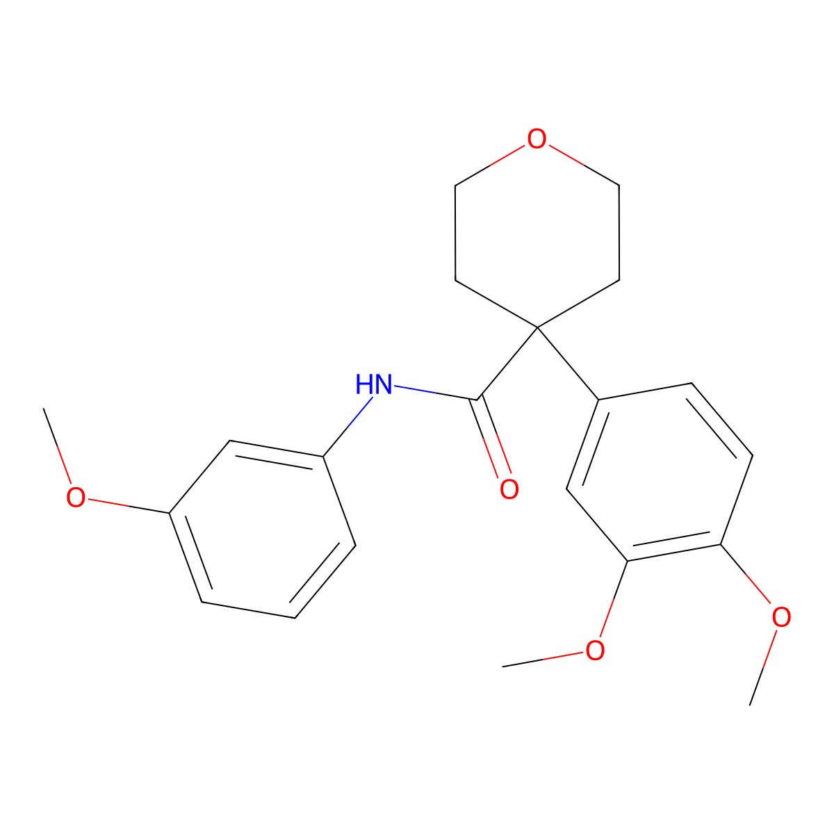 4-(3,4-dimethoxyphenyl)-N-(3-methoxyphenyl)oxane-4-carboxamide molecular structure, CAS 664971-17-9