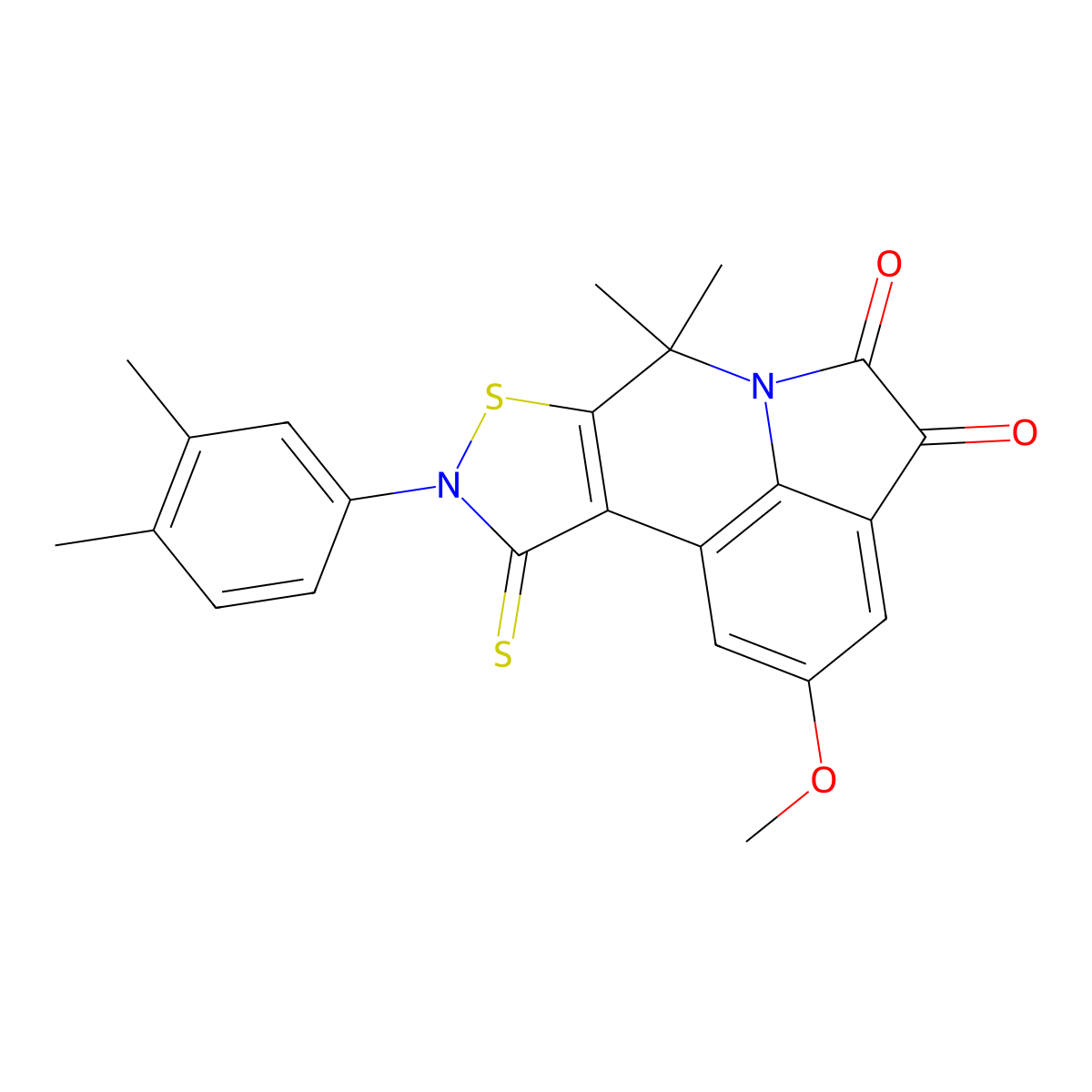 9-(3,4-dimethylphenyl)-2-methoxy-7,7-dimethyl-10-thioxo-9,10-dihydro-7H-isothiazolo[5,4-c]pyrrolo[3,2,1-ij]quinoline-4,5-dione molecular structure, CAS 664971-55-5