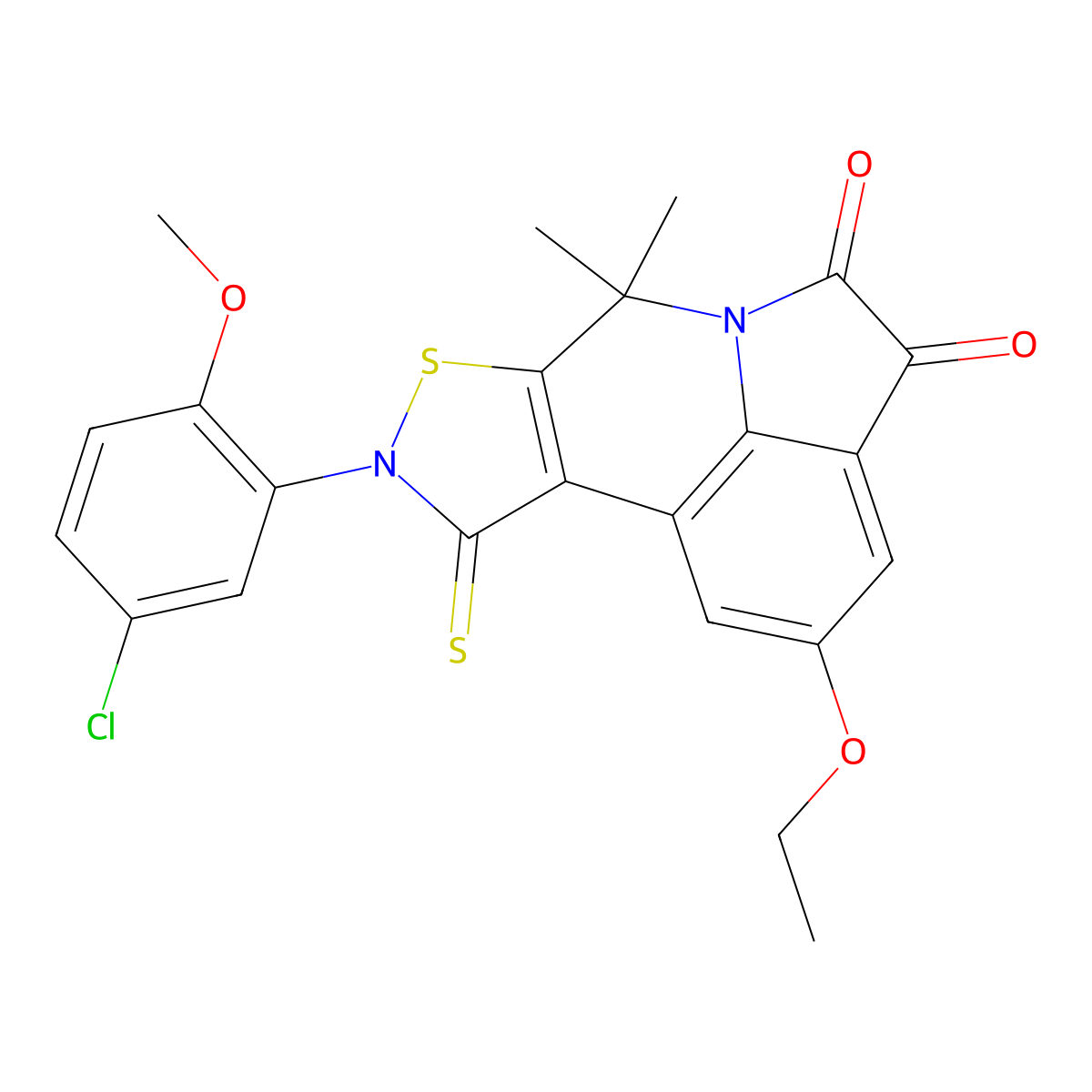 9-(5-chloro-2-methoxyphenyl)-2-ethoxy-7,7-dimethyl-10-thioxo-9,10-dihydro-7H-isothiazolo[5,4-c]pyrrolo[3,2,1-ij]quinoline-4,5-dione molecular structure, CAS 664971-56-6