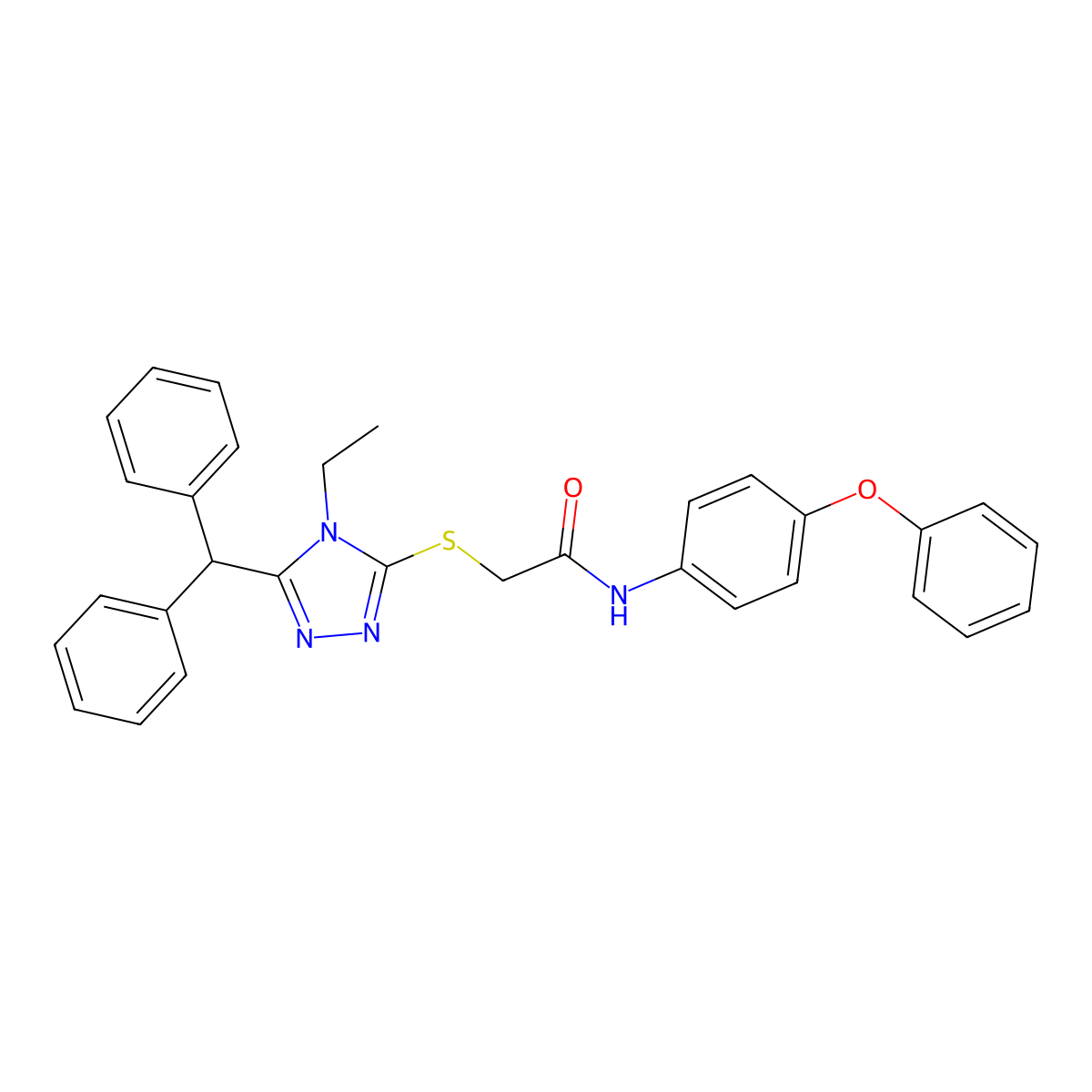 2-[(5-benzhydryl-4-ethyl-4H-1,2,4-triazol-3-yl)sulfanyl]-N-(4-phenoxyphenyl)acetamide molecular structure, CAS 664971-57-7