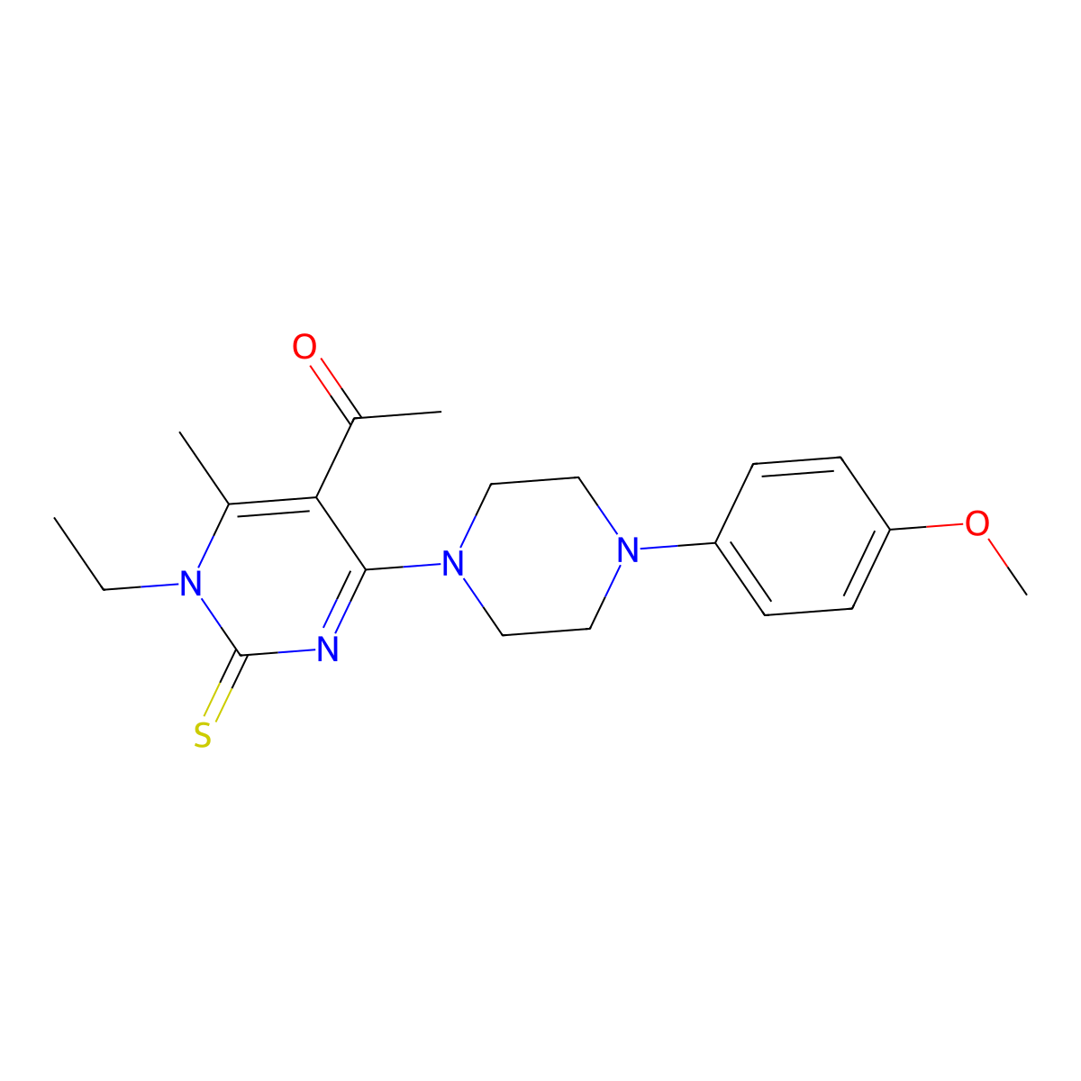 1-[1-Ethyl-4-[4-(4-methoxyphenyl)-1-piperazinyl]-6-methyl-2-sulfanylidene-5-pyrimidinyl]ethanone molecular structure, CAS 664971-59-9