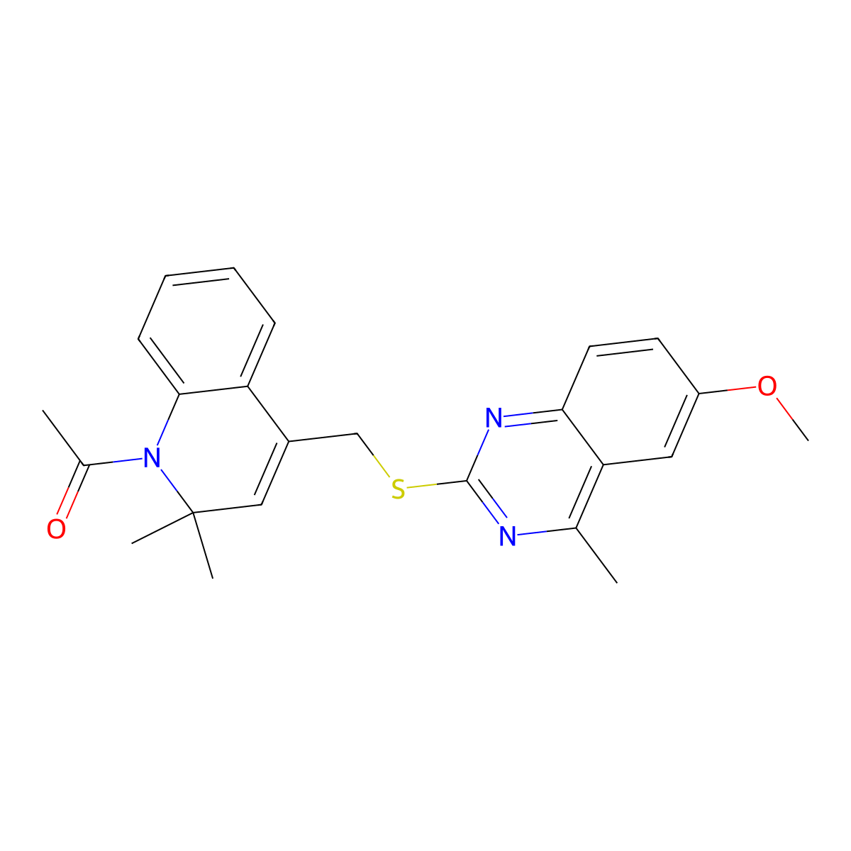 1-[4-[(6-Methoxy-4-methylquinazolin-2-yl)sulfanylmethyl]-2,2-dimethylquinolin-1-yl]ethanone molecular structure, CAS 664971-66-8