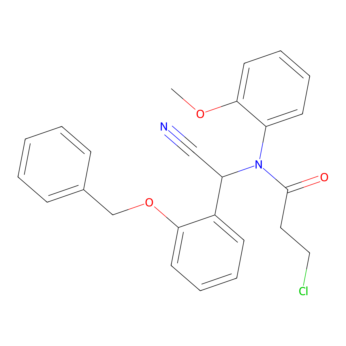 3-chloro-N-[cyano-(2-phenylmethoxyphenyl)methyl]-N-(2-methoxyphenyl)propanamide molecular structure, CAS 664972-05-8