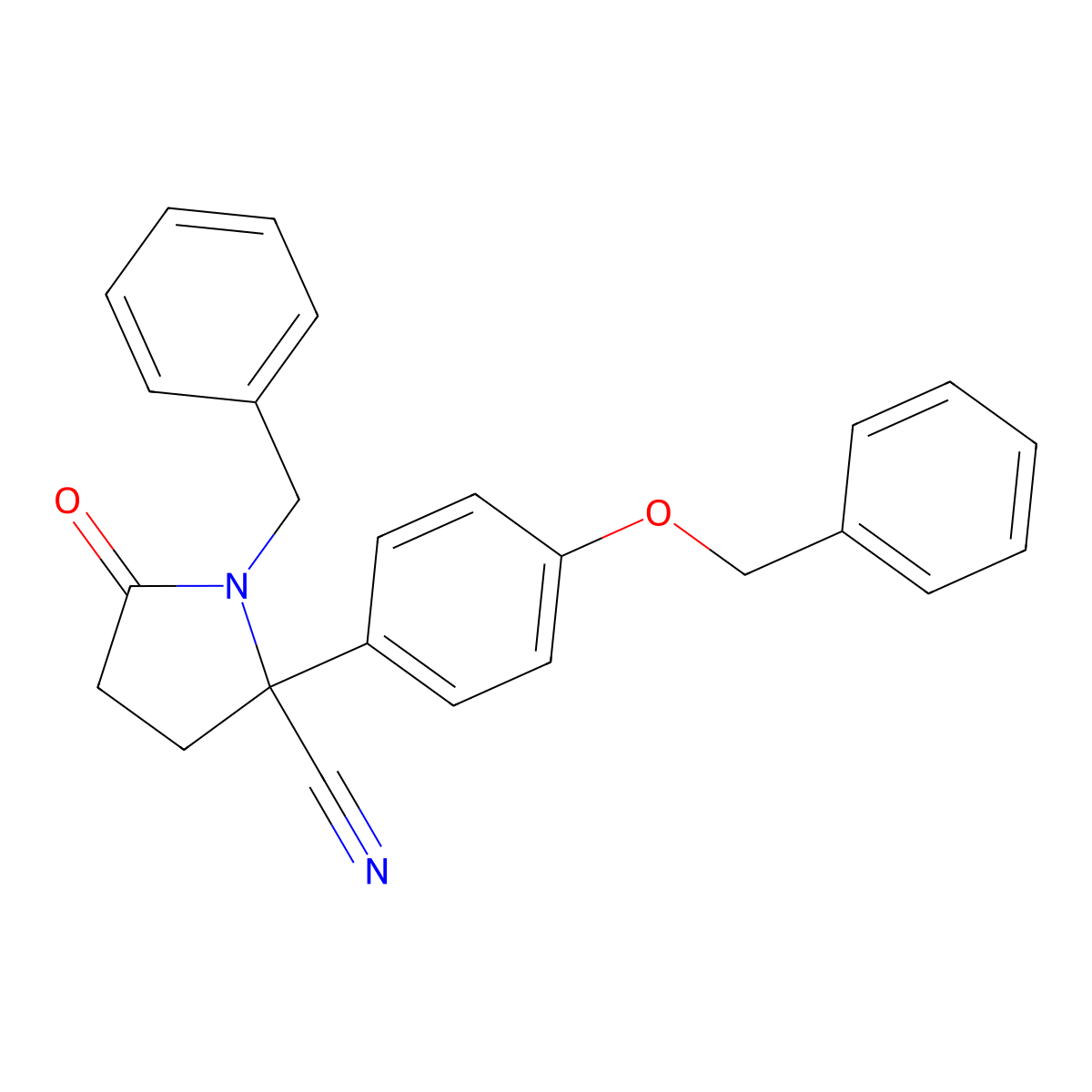 1-Benzyl-5-oxo-2-(4-phenylmethoxyphenyl)pyrrolidine-2-carbonitrile molecular structure, CAS 664972-10-5