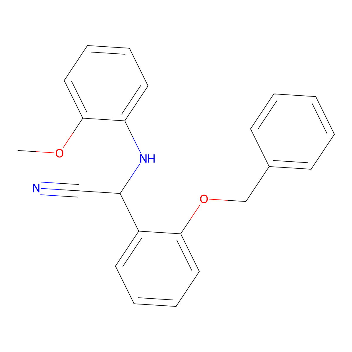 2-(2-Methoxyanilino)-2-(2-phenylmethoxyphenyl)acetonitrile molecular structure, CAS 664972-15-0