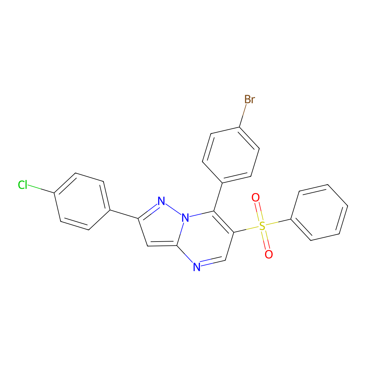 7-(4-Bromophenyl)-2-(4-chlorophenyl)pyrazolo[1,5-a]pyrimidin-6-yl phenyl sulfone molecular structure, CAS 664972-53-6