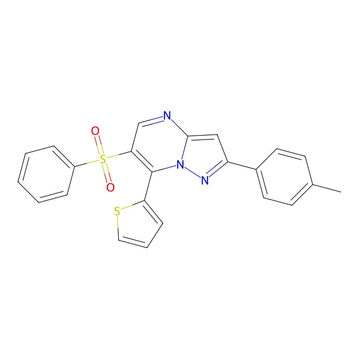 2-(4-Methylphenyl)-7-(2-thienyl)pyrazolo[1,5-a]pyrimidin-6-yl phenyl sulfone molecular structure, CAS 664972-65-0