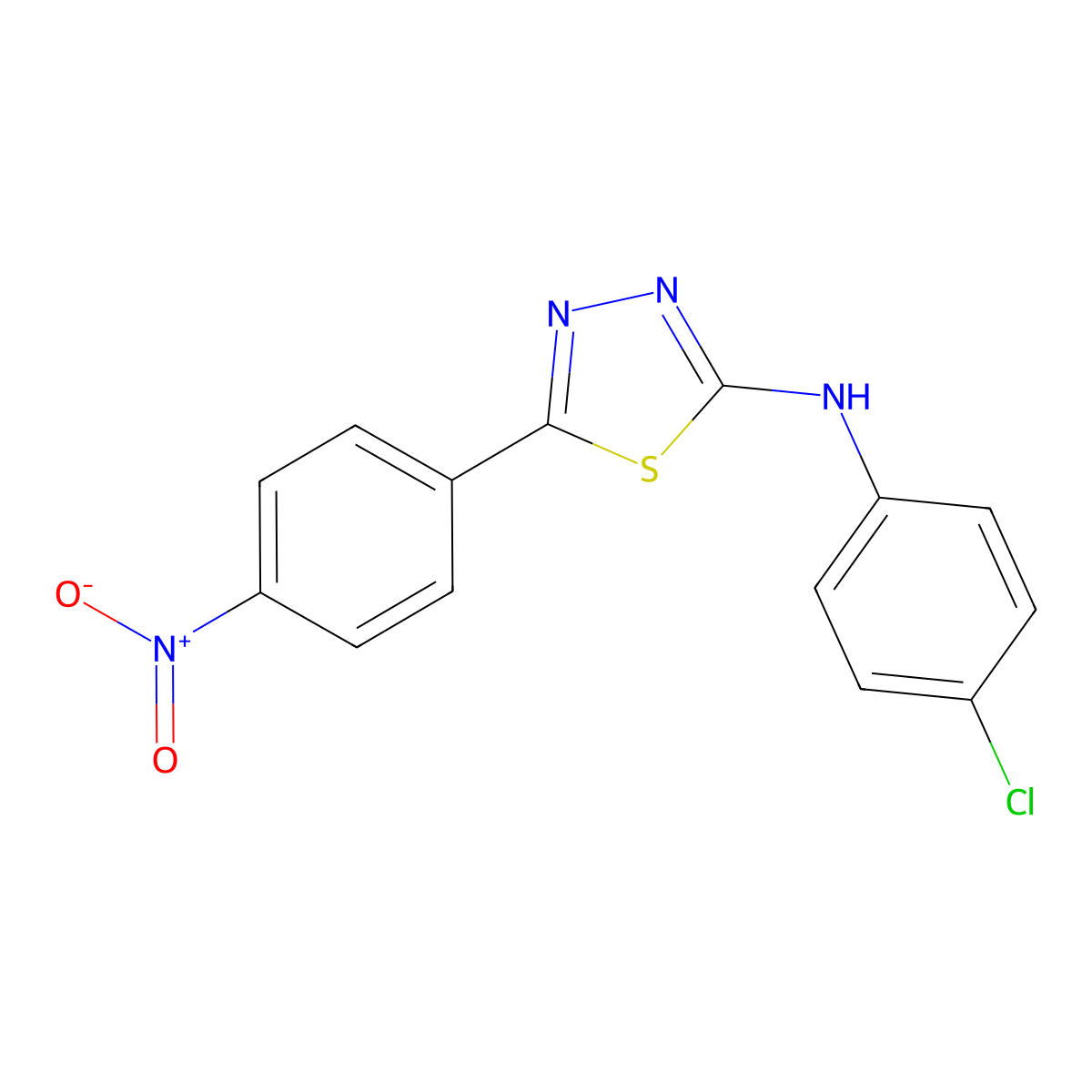 N-(4-chlorophenyl)-5-(4-nitrophenyl)-1,3,4-thiadiazol-2-amine molecular structure, CAS 664973-39-1
