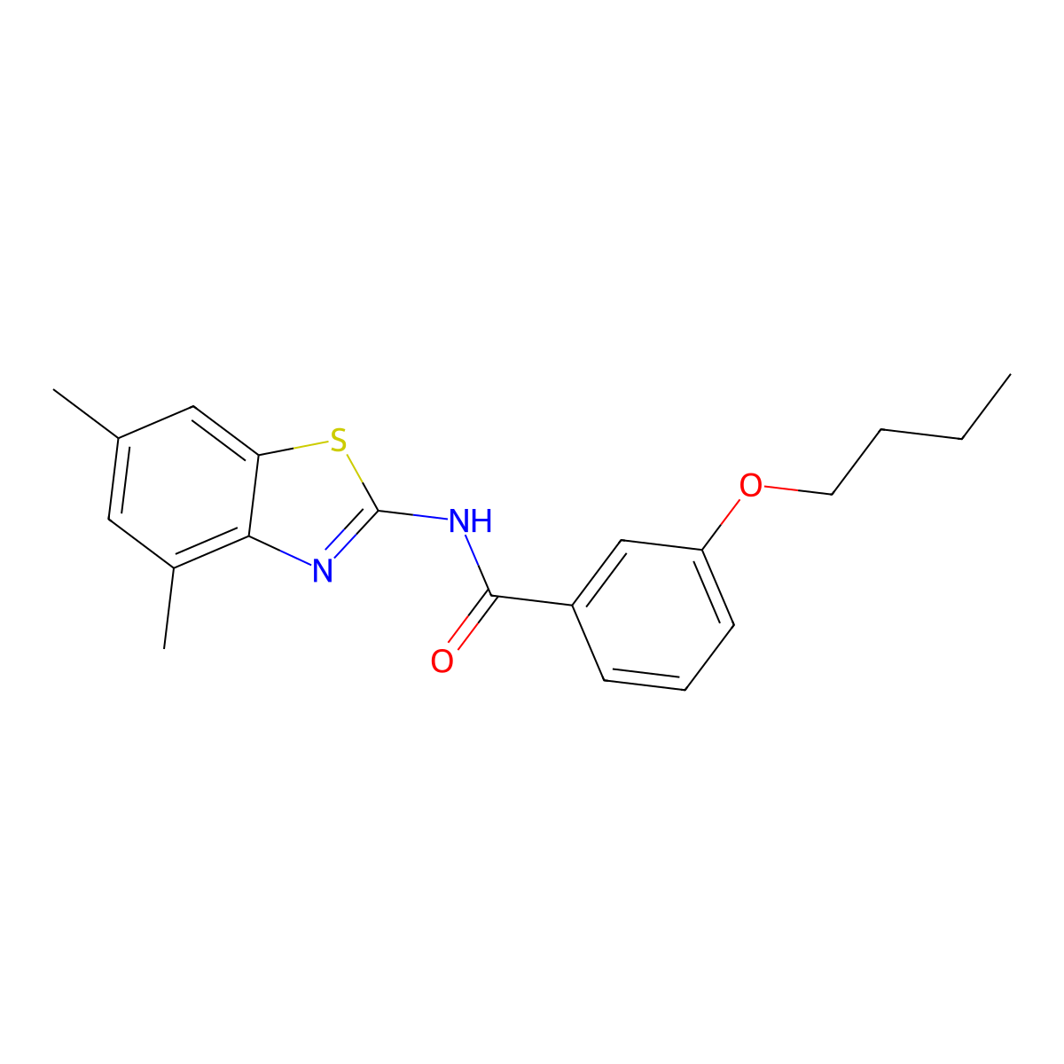 3-butoxy-N-(4,6-dimethyl-1,3-benzothiazol-2-yl)benzamide molecular structure, CAS 664974-73-6