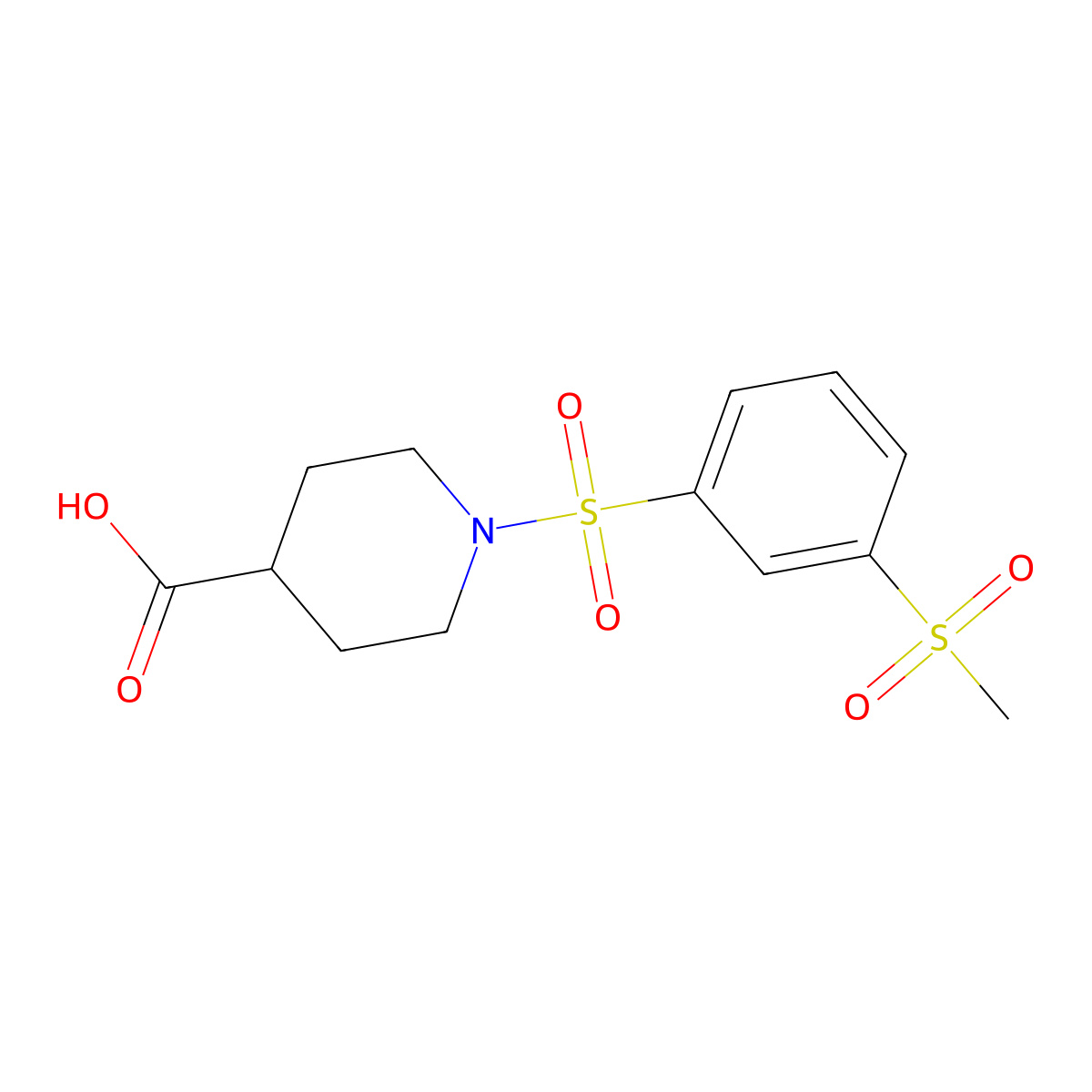 1-(3-methylsulfonylphenyl)sulfonylpiperidine-4-carboxylic Acid molecular structure, CAS 664975-72-8