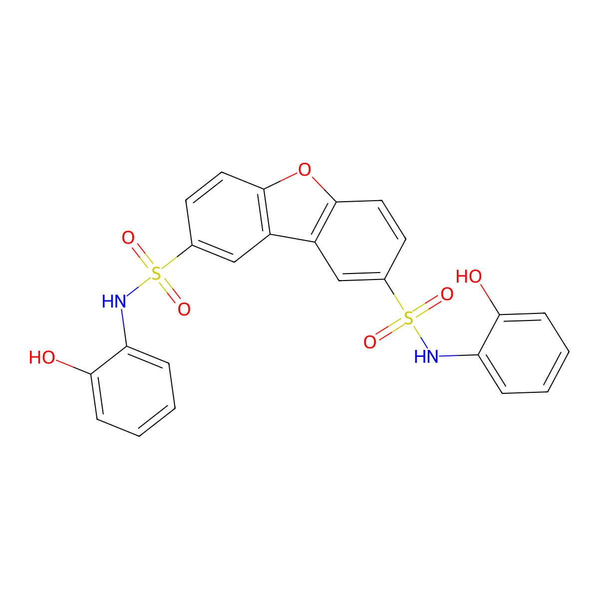 N,N'-bis(2-hydroxyphenyl)dibenzo[b,d]furan-2,8-disulfonamide molecular structure, CAS 664975-73-9