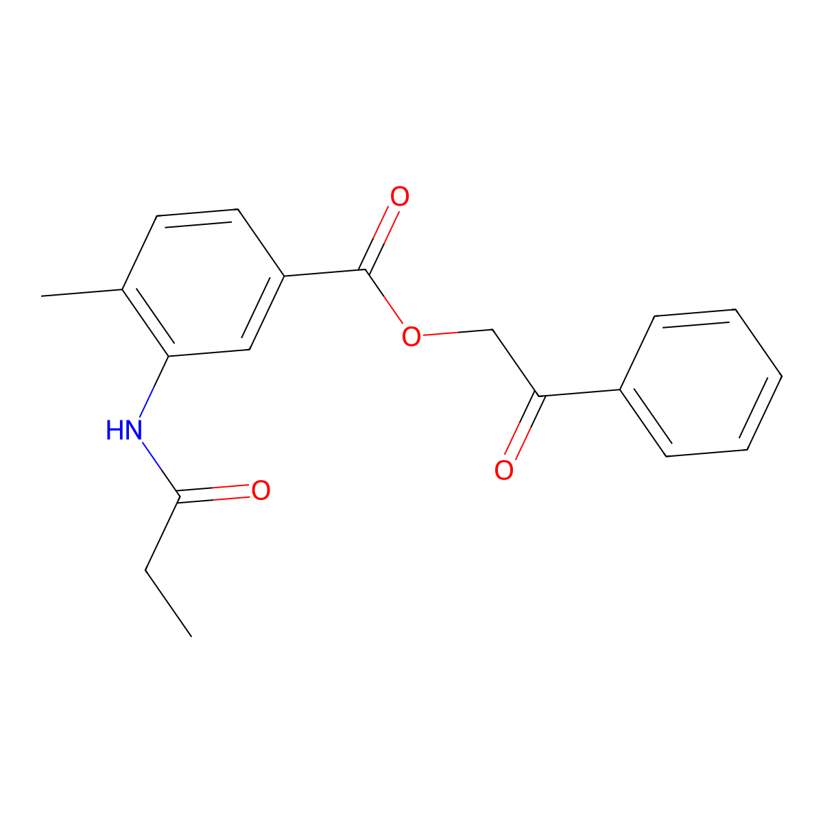 2-Oxo-2-phenylethyl 4-methyl-3-(propionylamino)benzoate molecular structure, CAS 664976-28-7