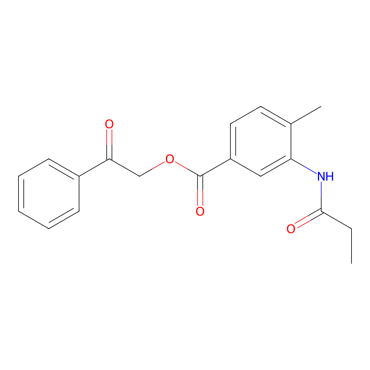 2-Oxo-2-phenylethyl 4-methyl-3-(propionylamino)benzoate molecular structure, CAS 664976-28-7